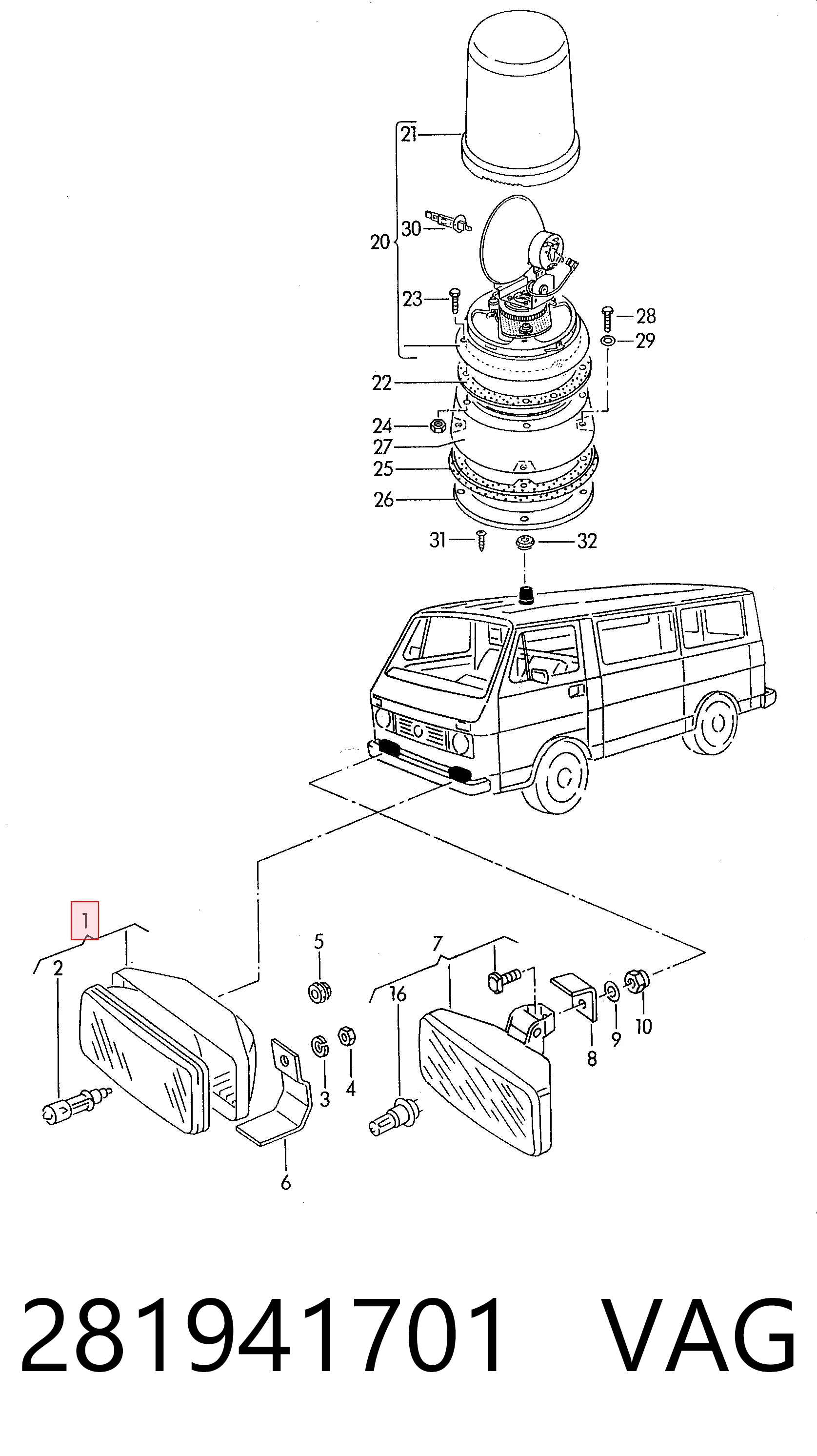 Фара протитуманна, ліва/права Volkswagen Transporter 25, 253, 255
