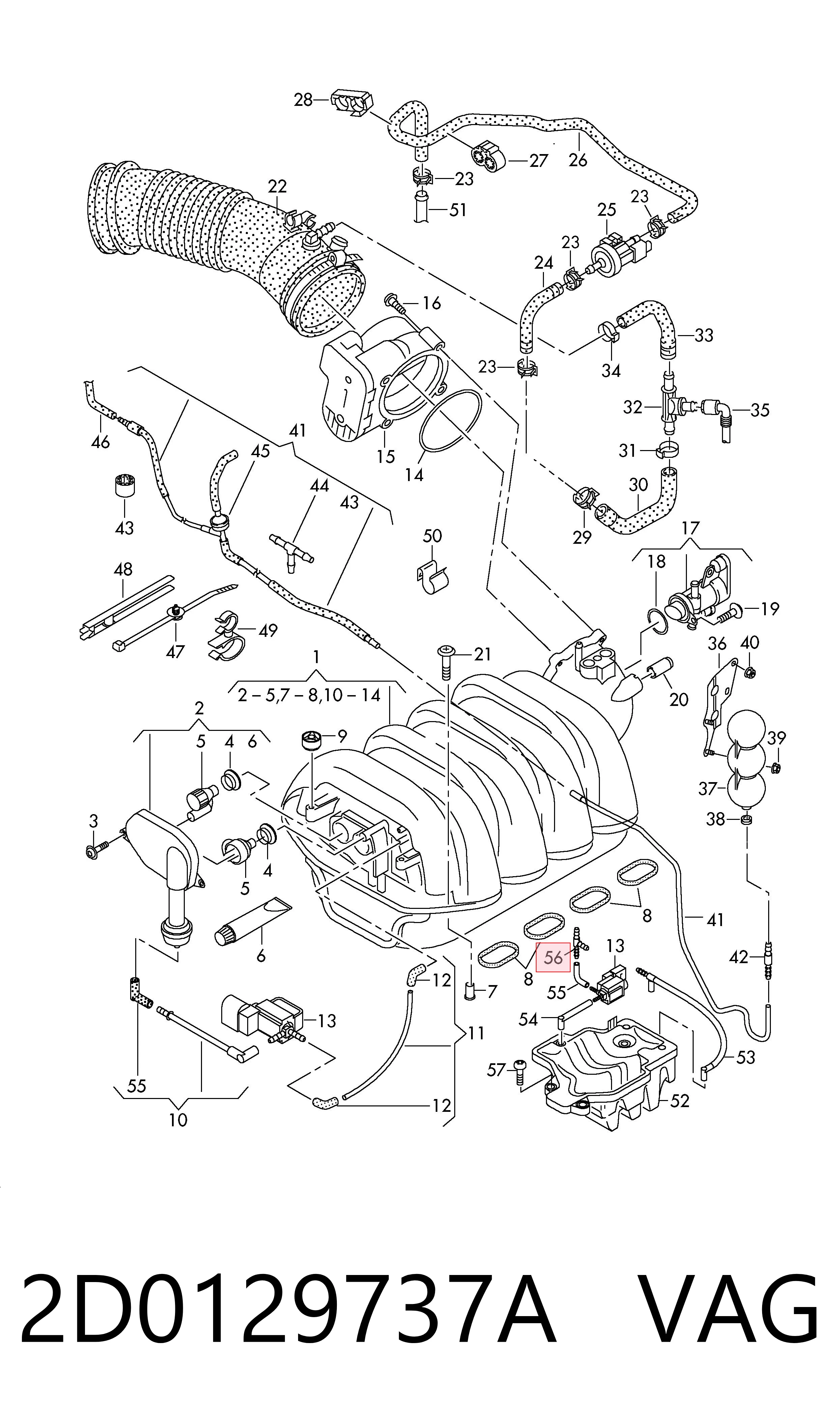 Шланг вакуумний керування EGR VAG 2D0129737A ціна, від 5.07 USD