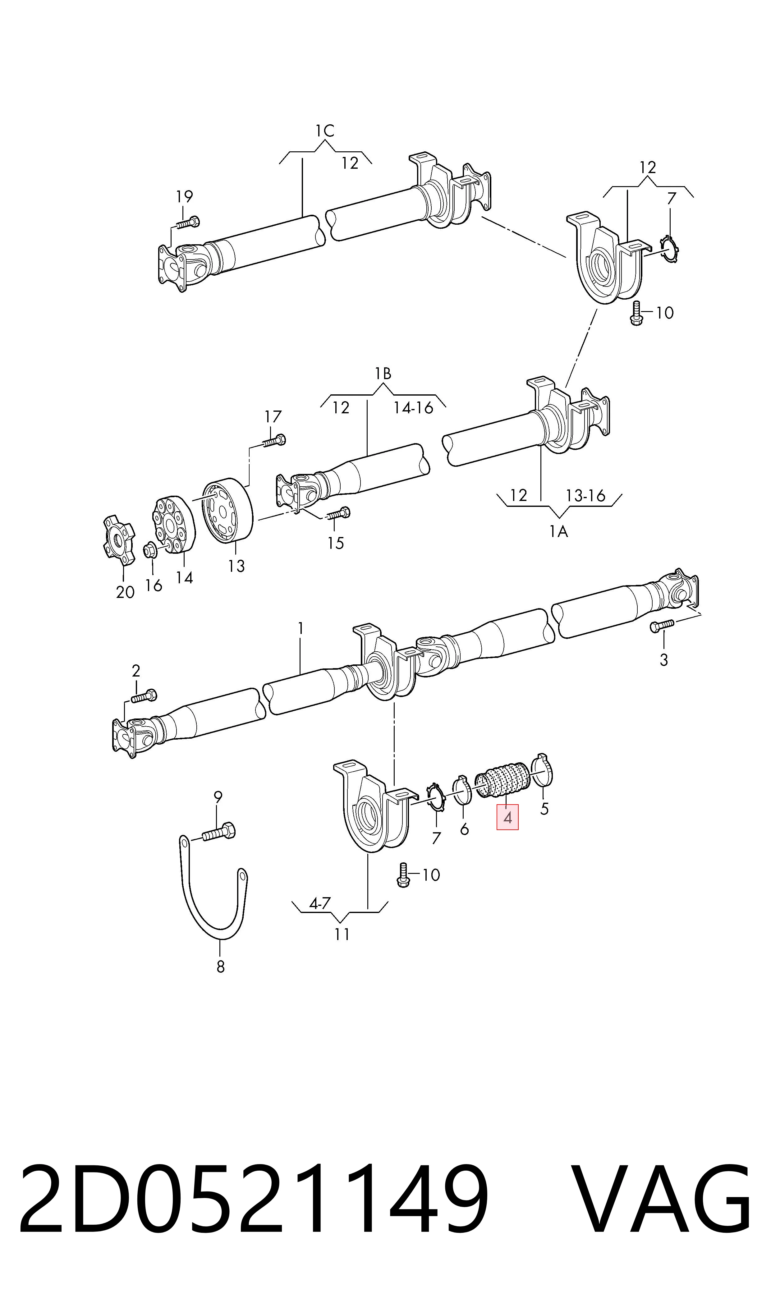 Пильник карданного вала VAG 2D0521149 ціна, від 7.32 USD
