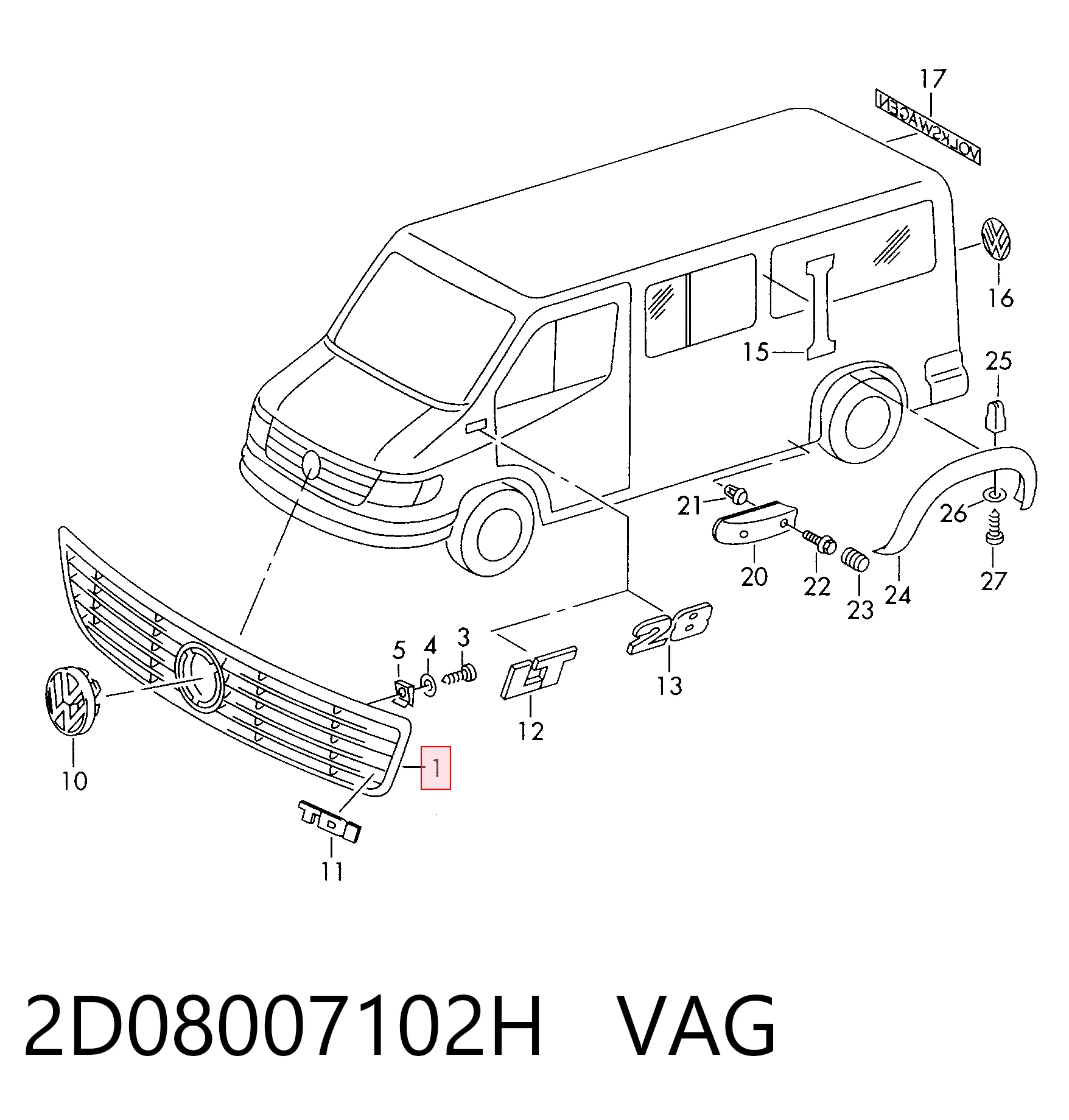 Облицювання радіатора Volkswagen LT 28-35 II автобус (2DB, 2DE, 2DK) (1996 - 2006) ціна, від 25.24 USD
