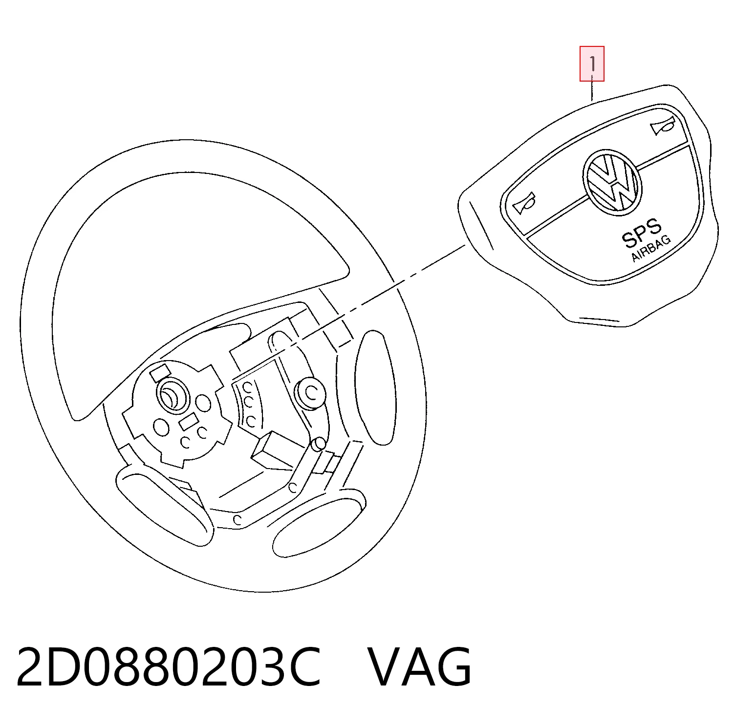 2D0880203C VAG Подушка безпеки, водійська, AIRBAG
