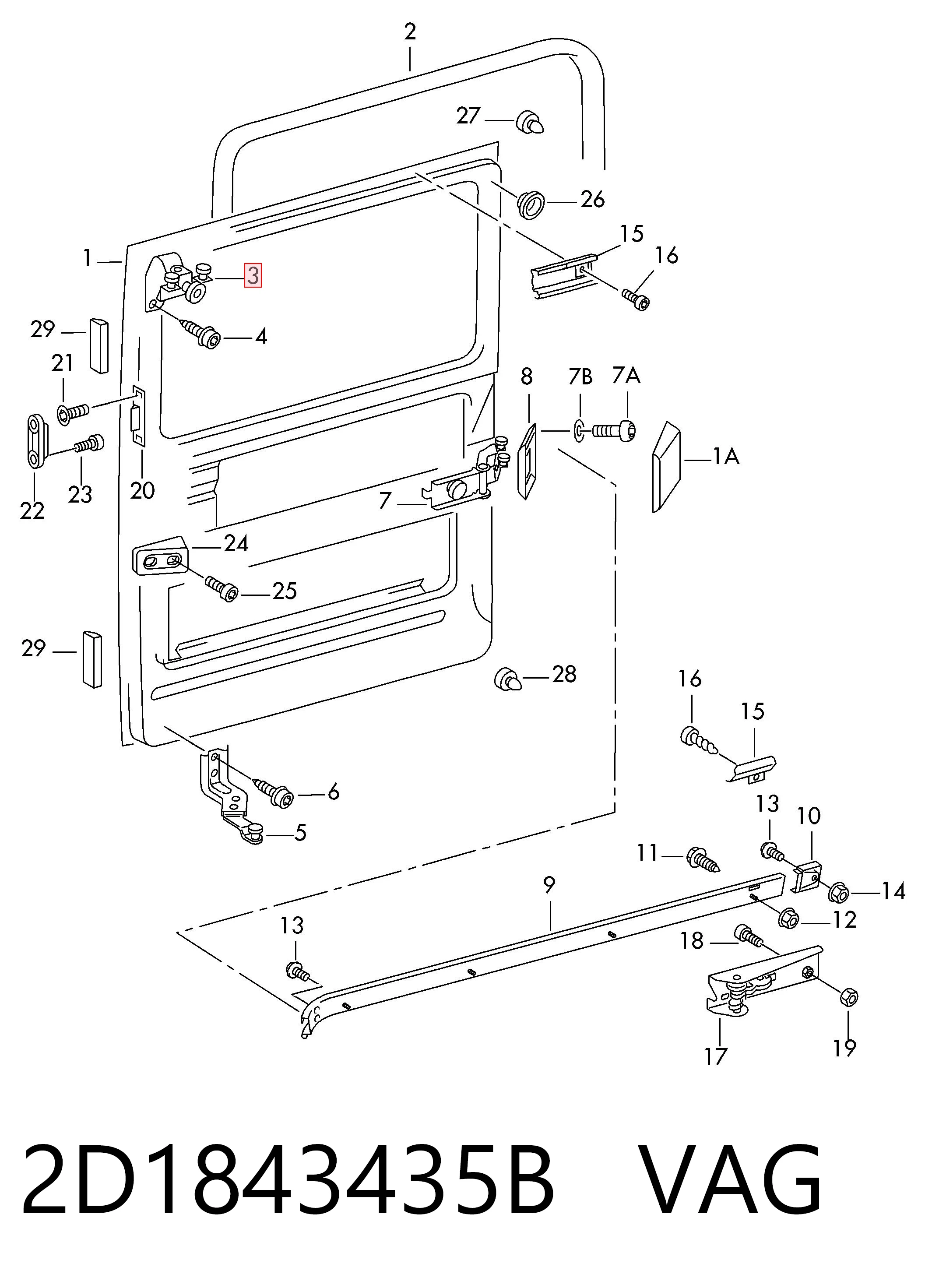 2D1843435B VAG Ролик двері бічної/зсувної, лівий верхній