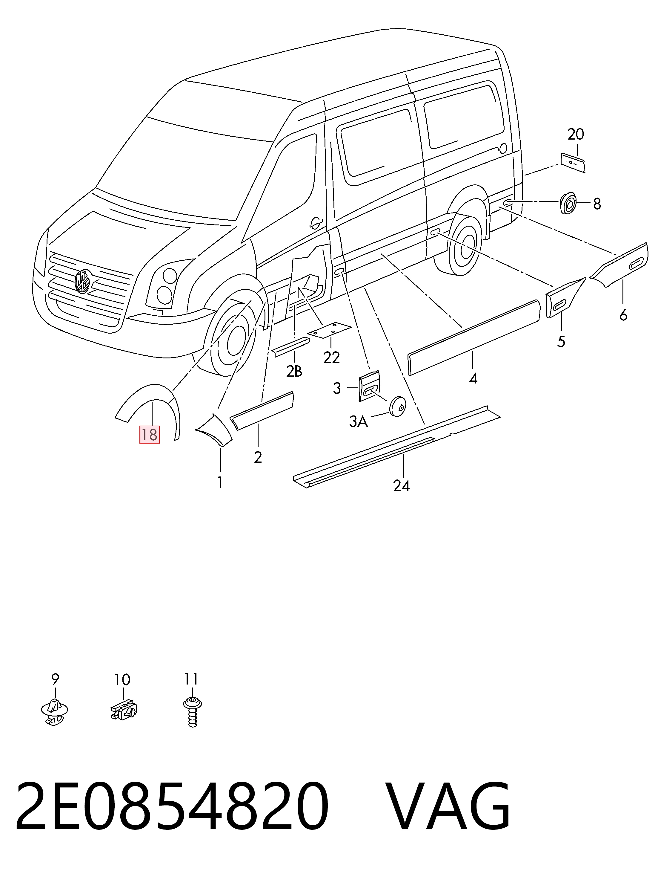Підкрилок переднього крила, правий на Volkswagen Crafter 30-50 2E, 2EA, 2EB, 2ED, 2EH, 2EX