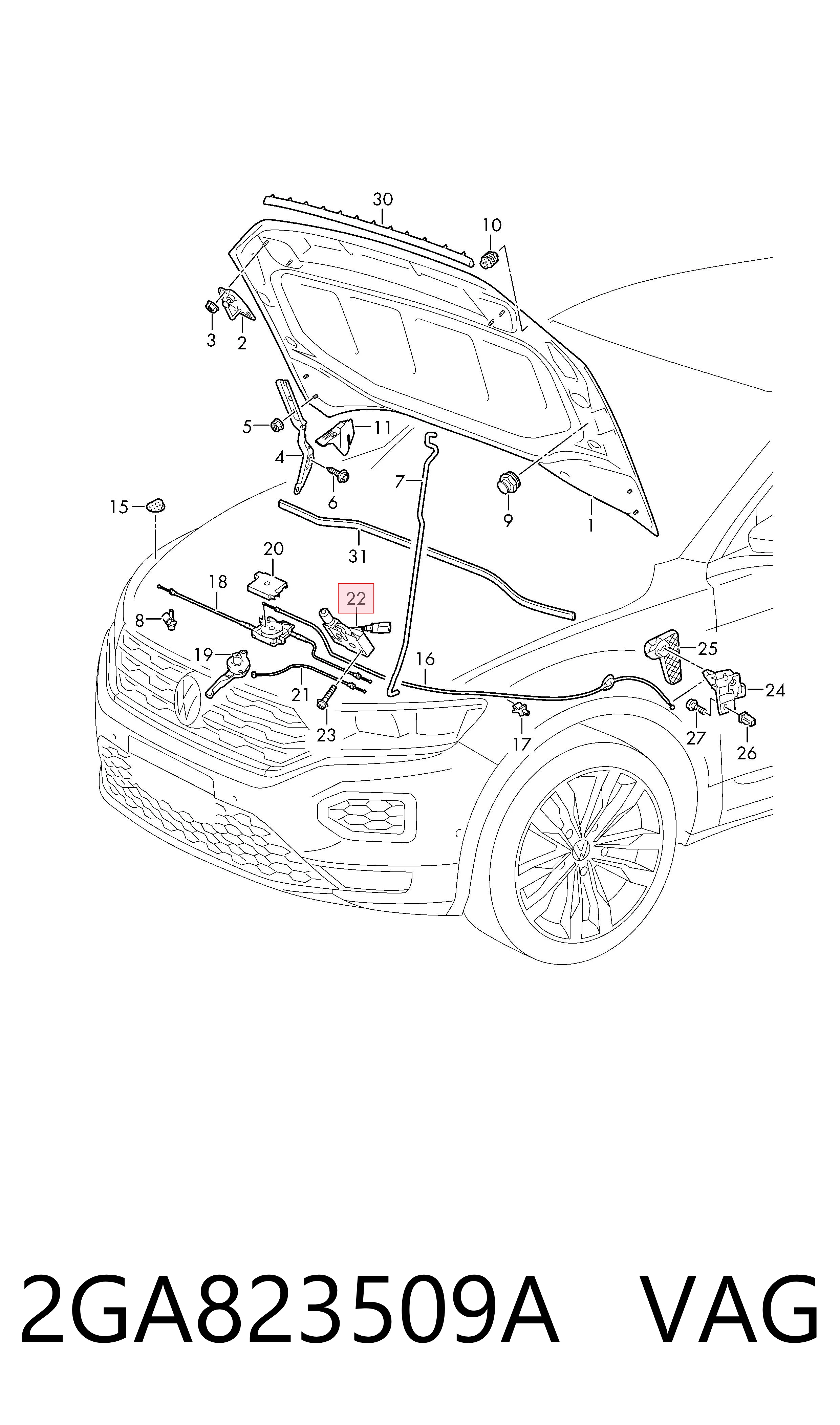 Замок капота VAG 2GA823509A ціна, від 101.58 USD