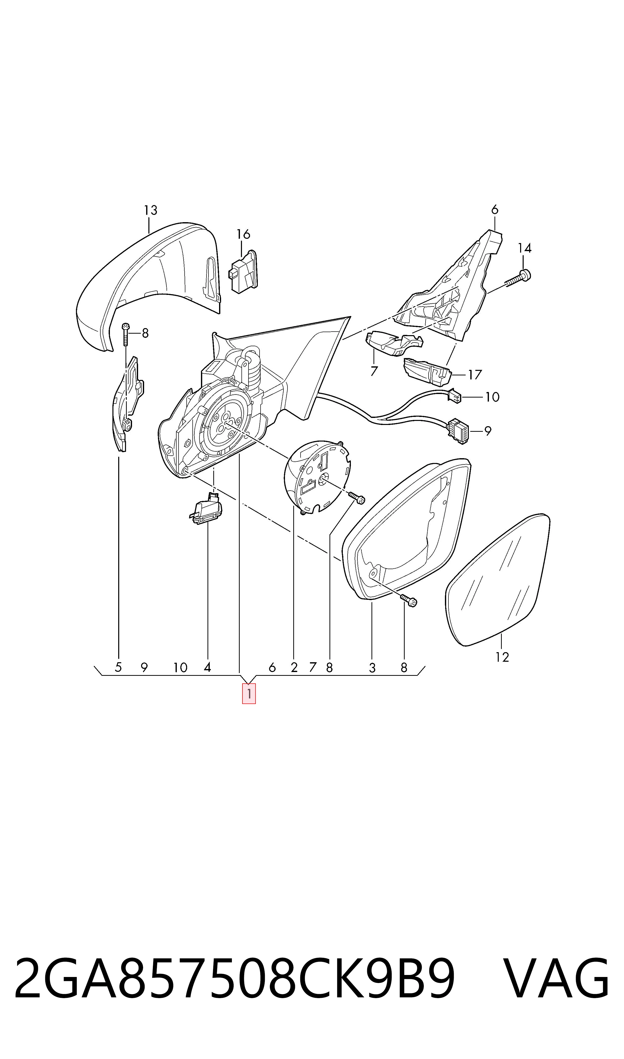 Праве бічне дзеркало VAG 2GA857508CK9B9 ціна, від 645.59 USD