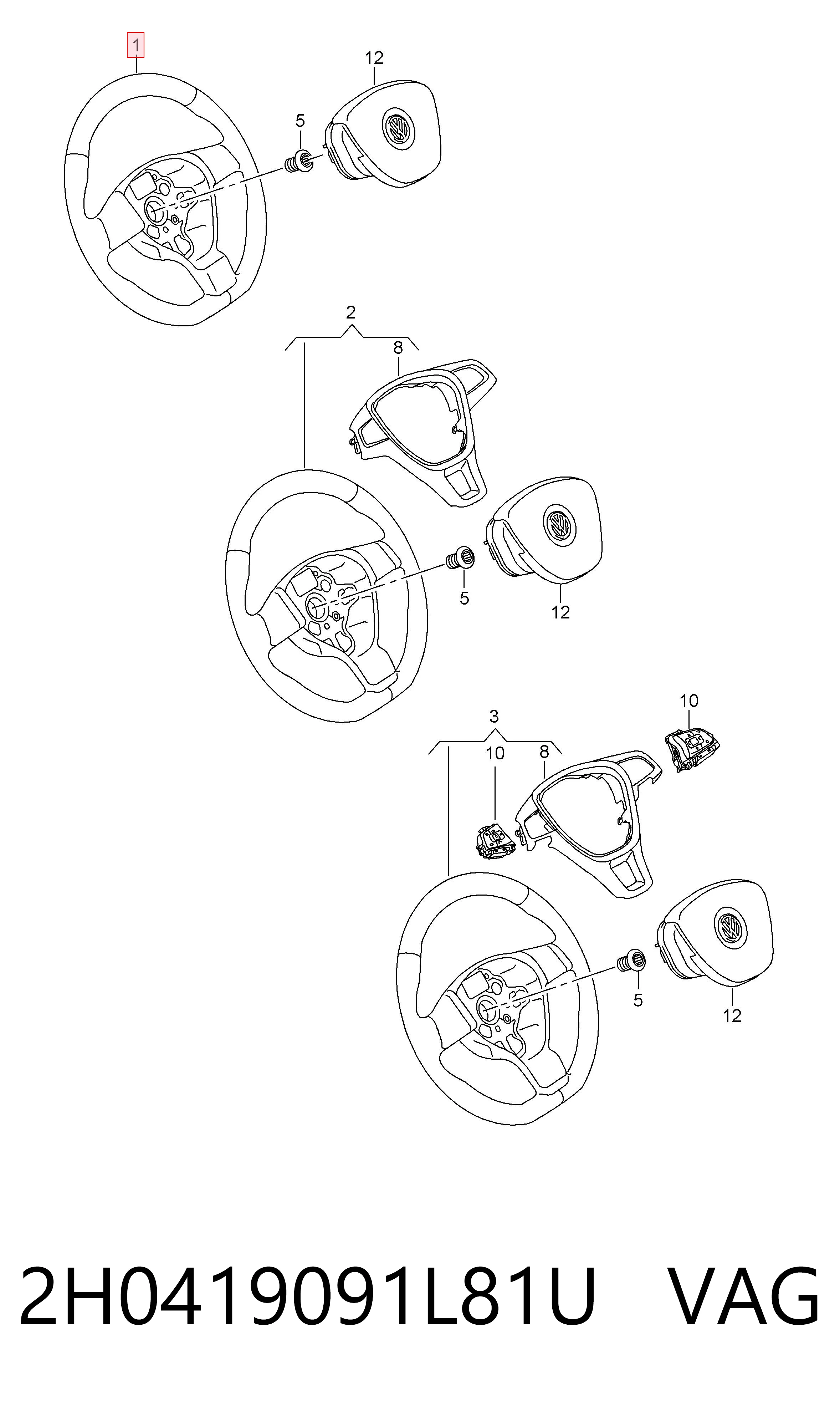 Рульове колесо на Volkswagen Transporter T6 SGA, SGH, SHA, SHH