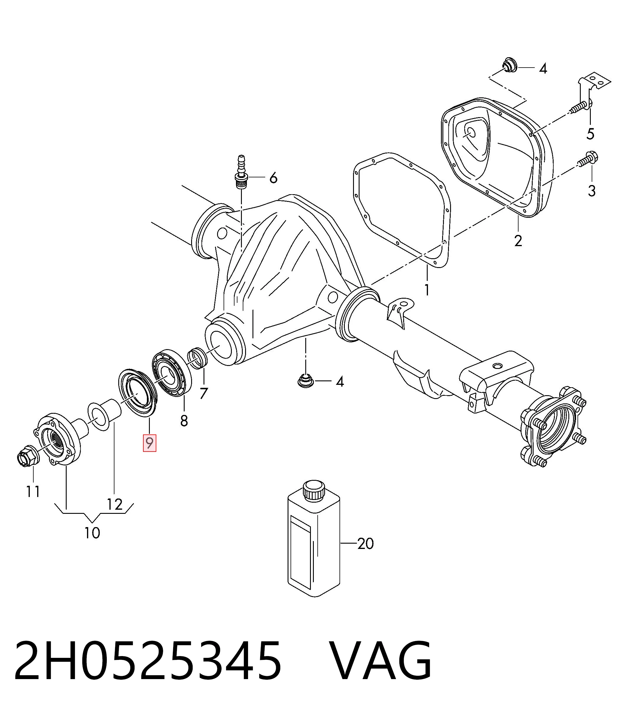 Купити 2H0525345 VAG Сальник хвостовика