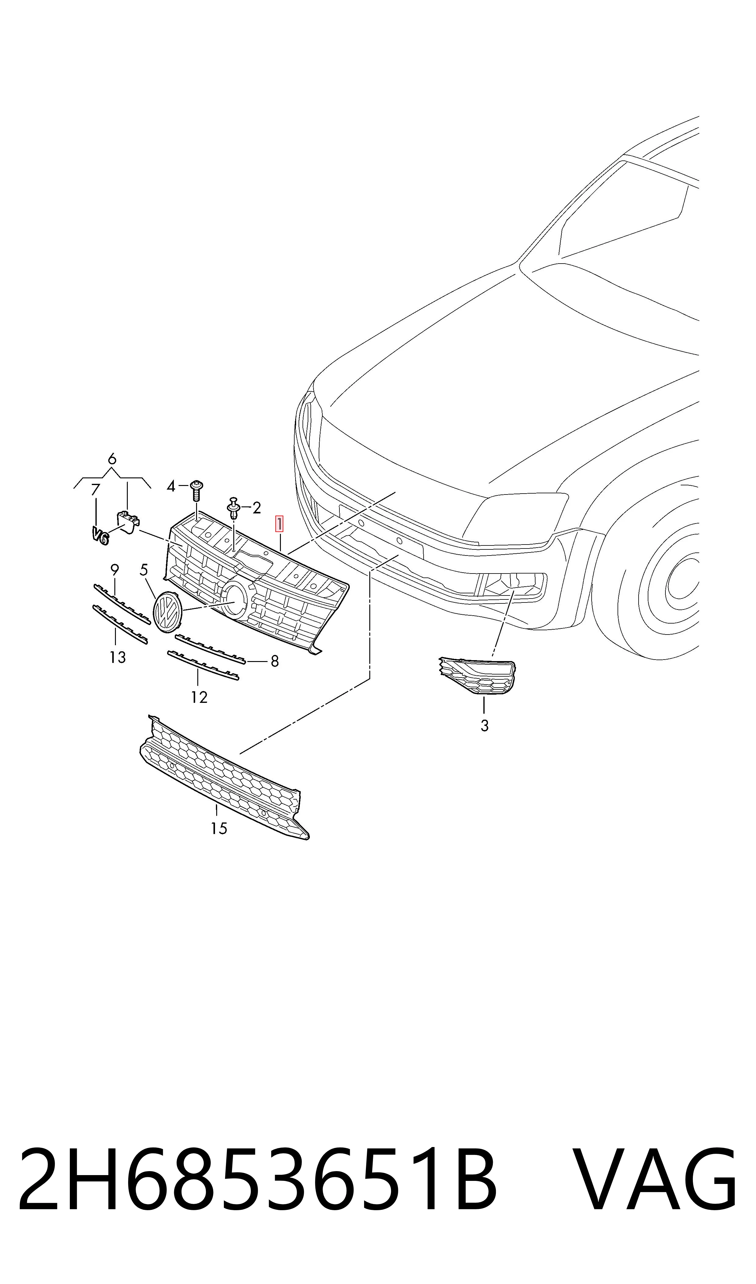 Решітка радіатора на Volkswagen AMAROK  2HA, 2HB, S1B, S6B, S7A, S7B