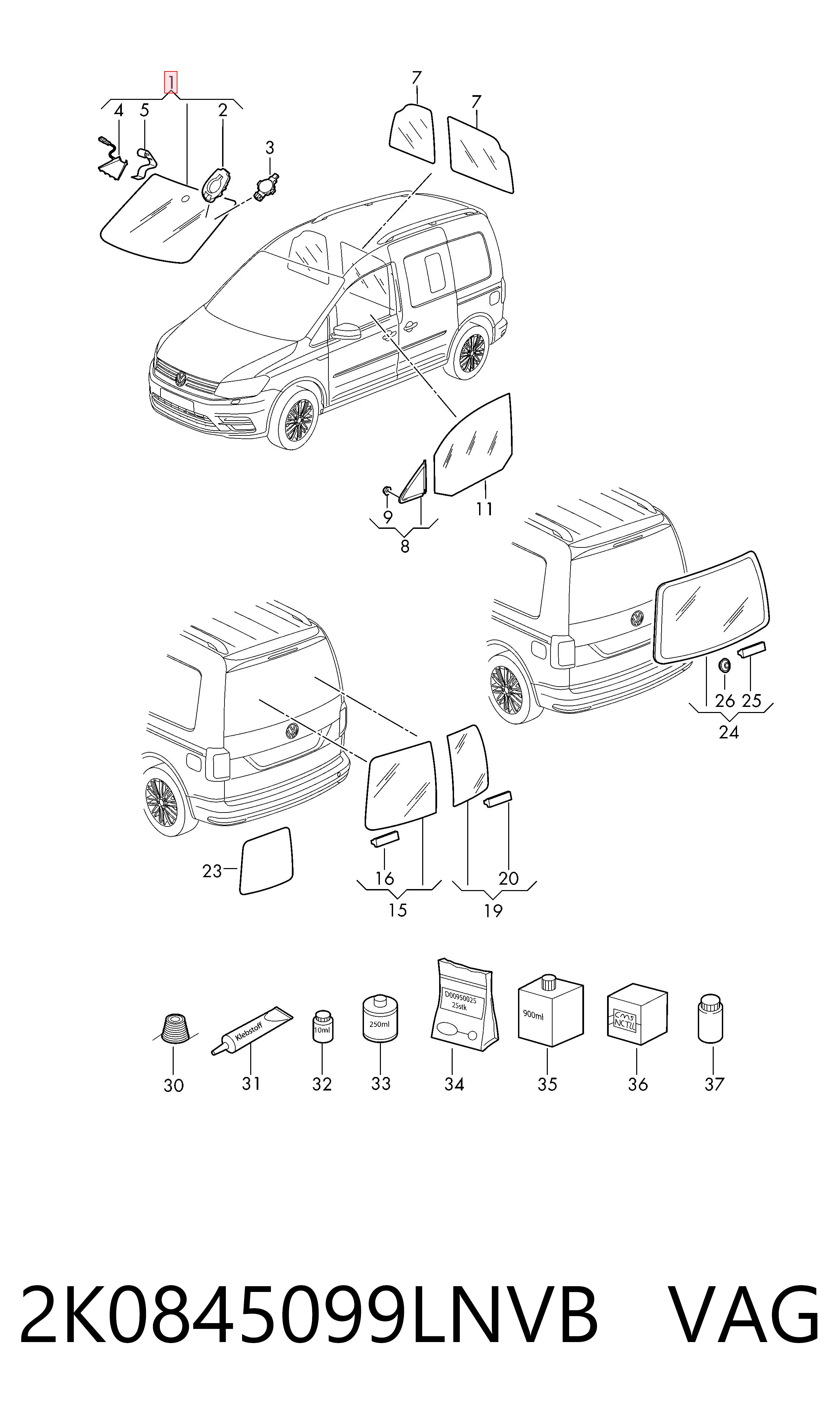 Автомобільне скло на Volkswagen Caddy IV SAB, SAJ