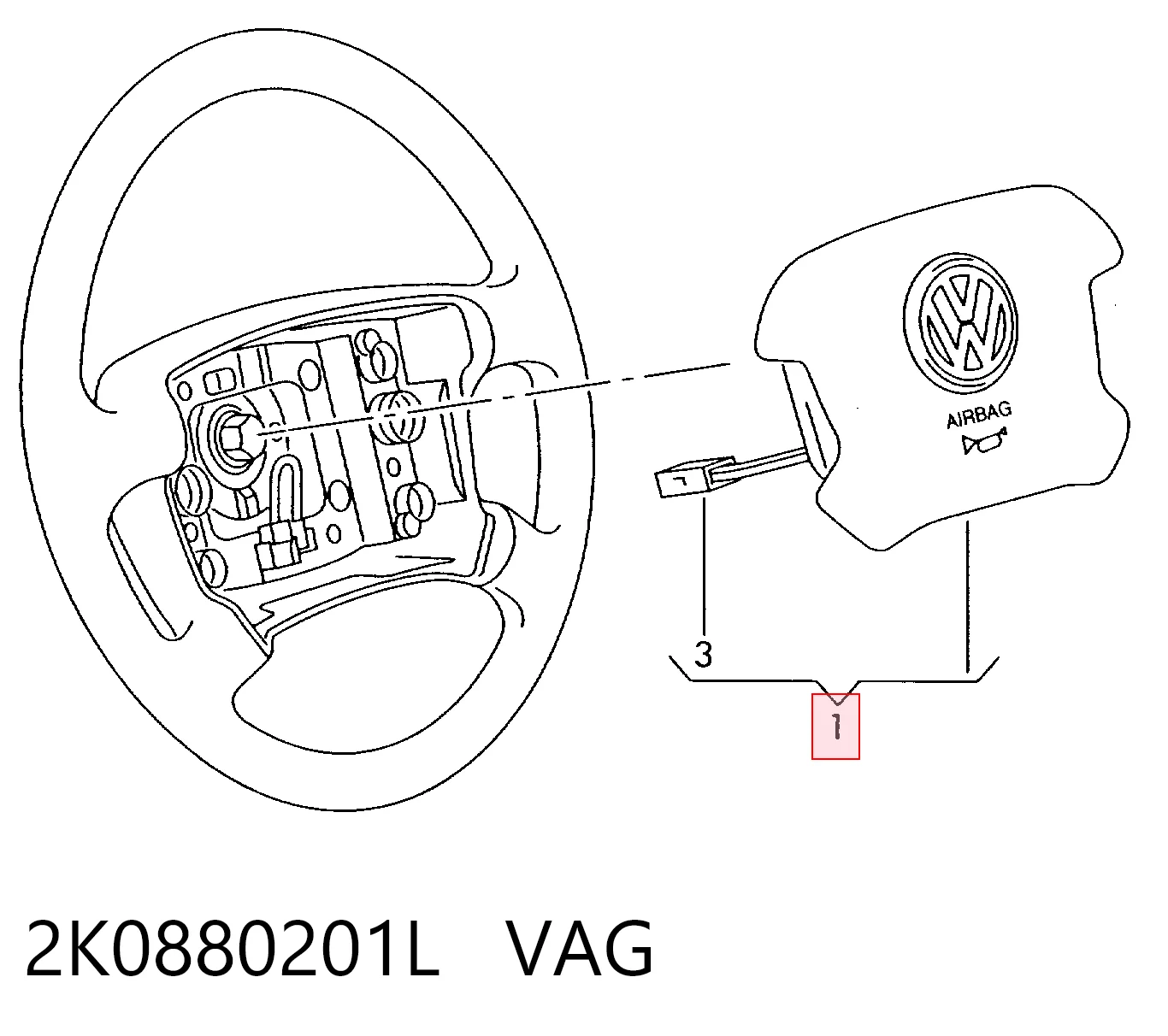 2K0880201L VAG Подушка безпеки, водійська, AIRBAG