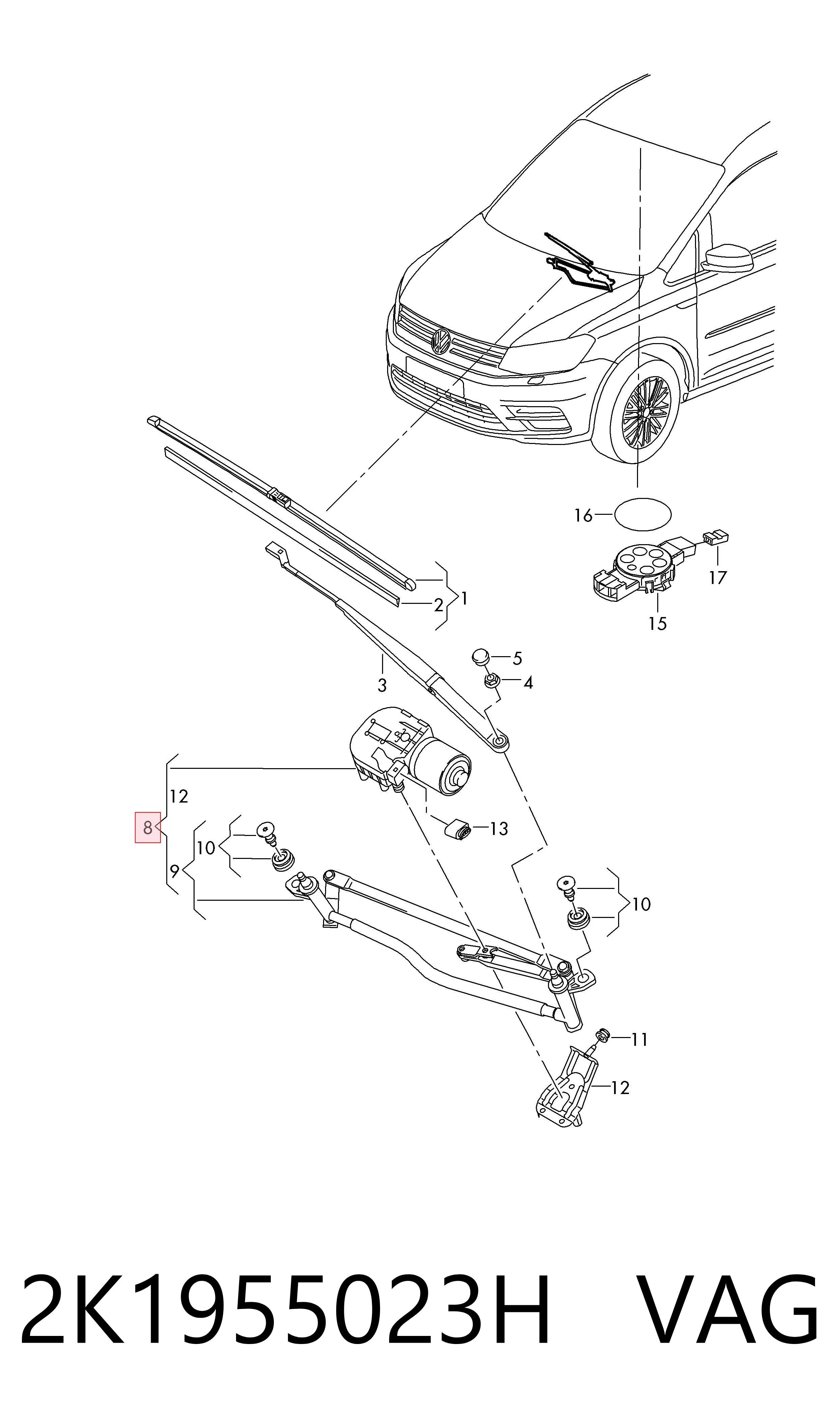 Трапеція щіток лобового скла Volkswagen Touran II мінівен (1T3) (2010 - 2015) ціна, від 25.48 USD