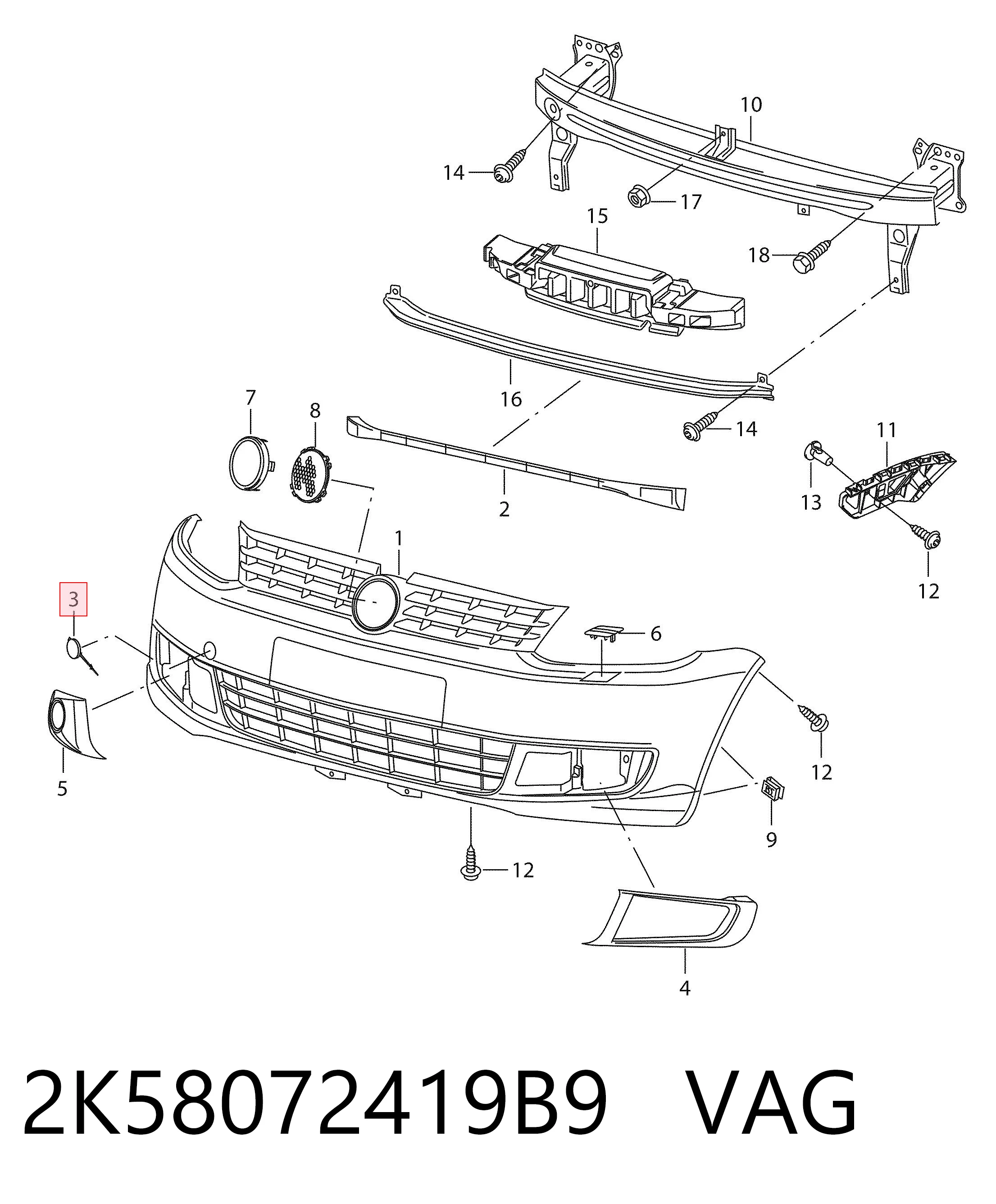 Заглушка бампера буксирувального гака, передня на Volkswagen Caddy III 2KB, 2KJ, 2CB, 2CJ