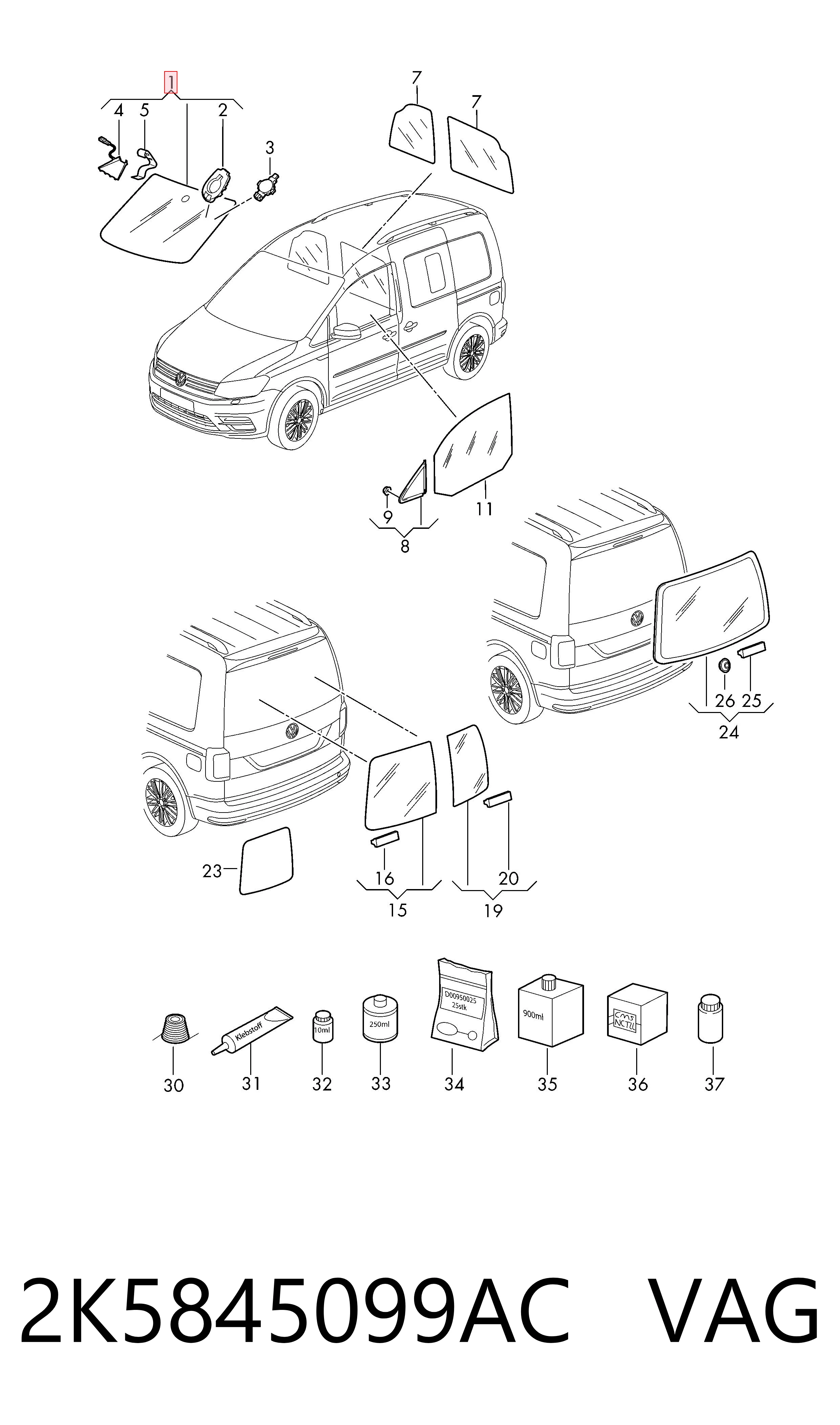 Автоскло Volkswagen Caddy IV універсал (SAB, SAJ) (2015 - 2026) ціна, від 436.38 USD