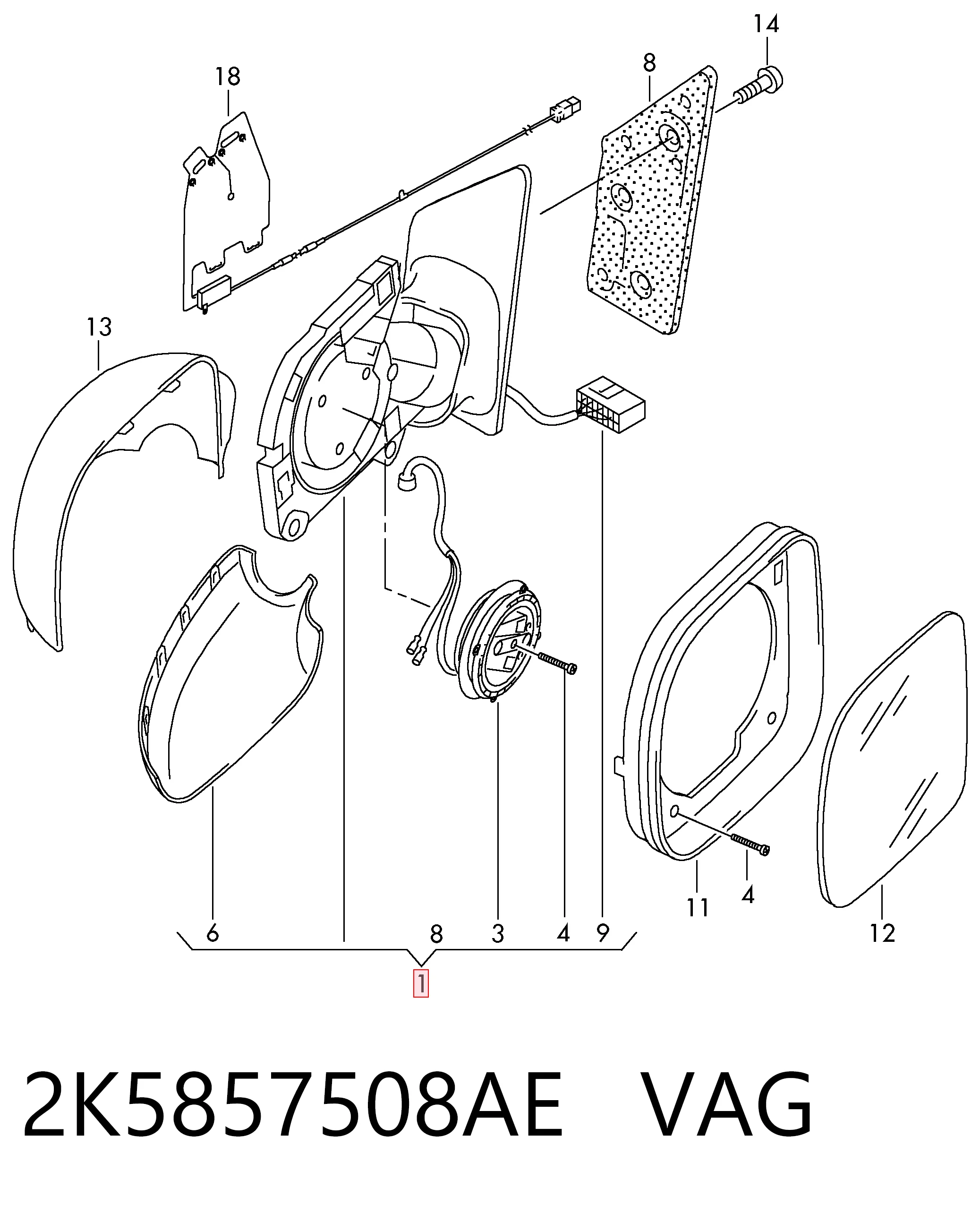 2K5857508AE VAG Праве дзеркало заднього виду