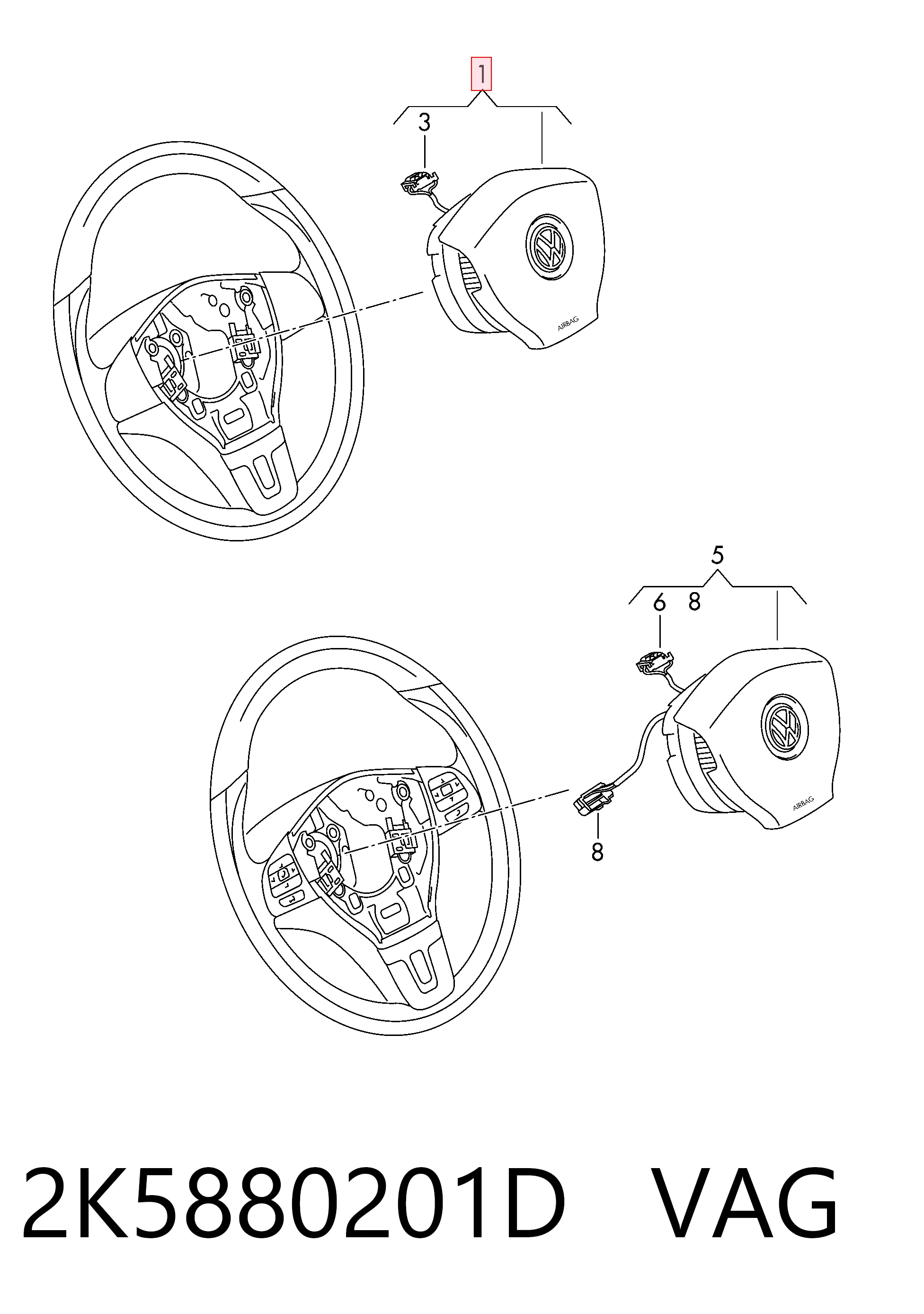 2K5880201D VAG Подушка безпеки, водійська, AIRBAG