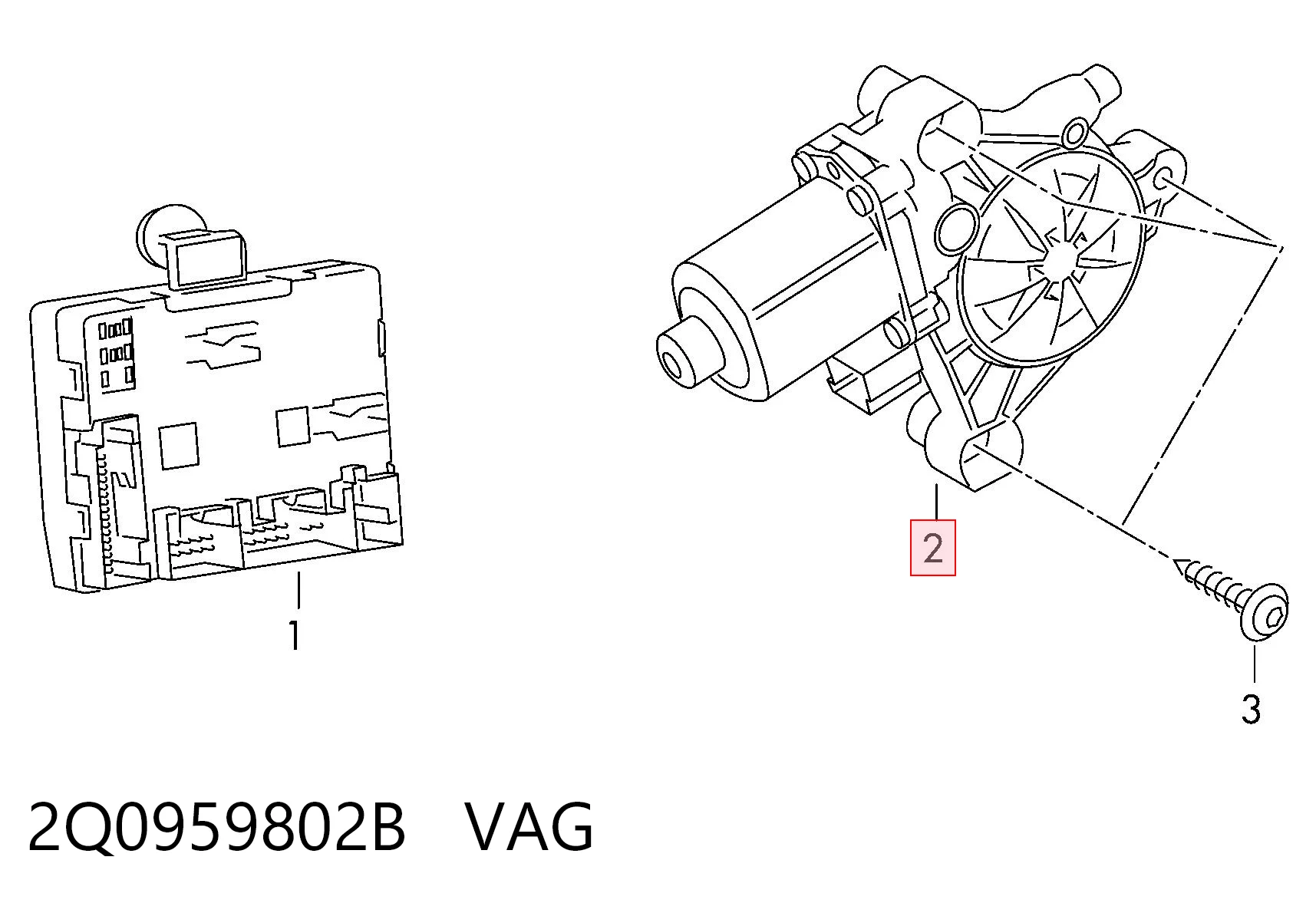 2Q0959802B VAG Мотор склопідйомника водійських дверей