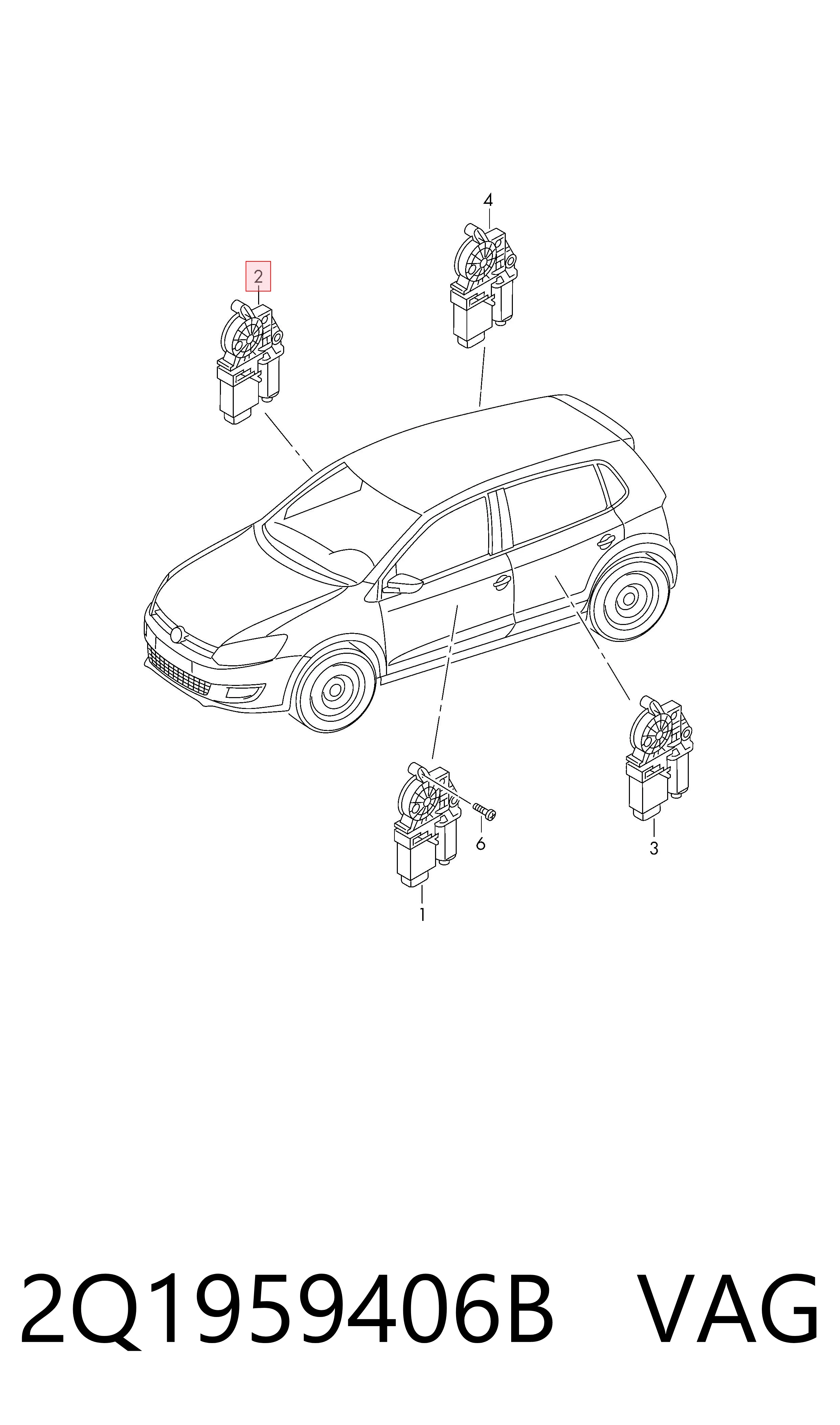 2Q1959406B VAG Мотор склопідйомника дверей передніх, правих