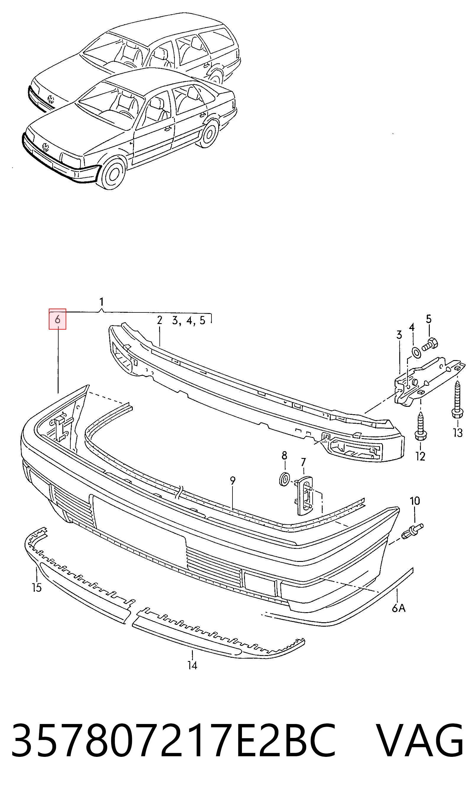 Бампер передній в зборі на Volkswagen Passat B3, B4 3A2, 351, 312