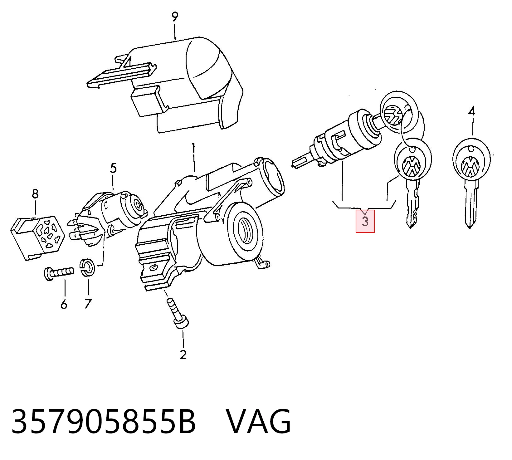 Личинка замка запалювання VAG 357905855B ціна, від 9.84 USD