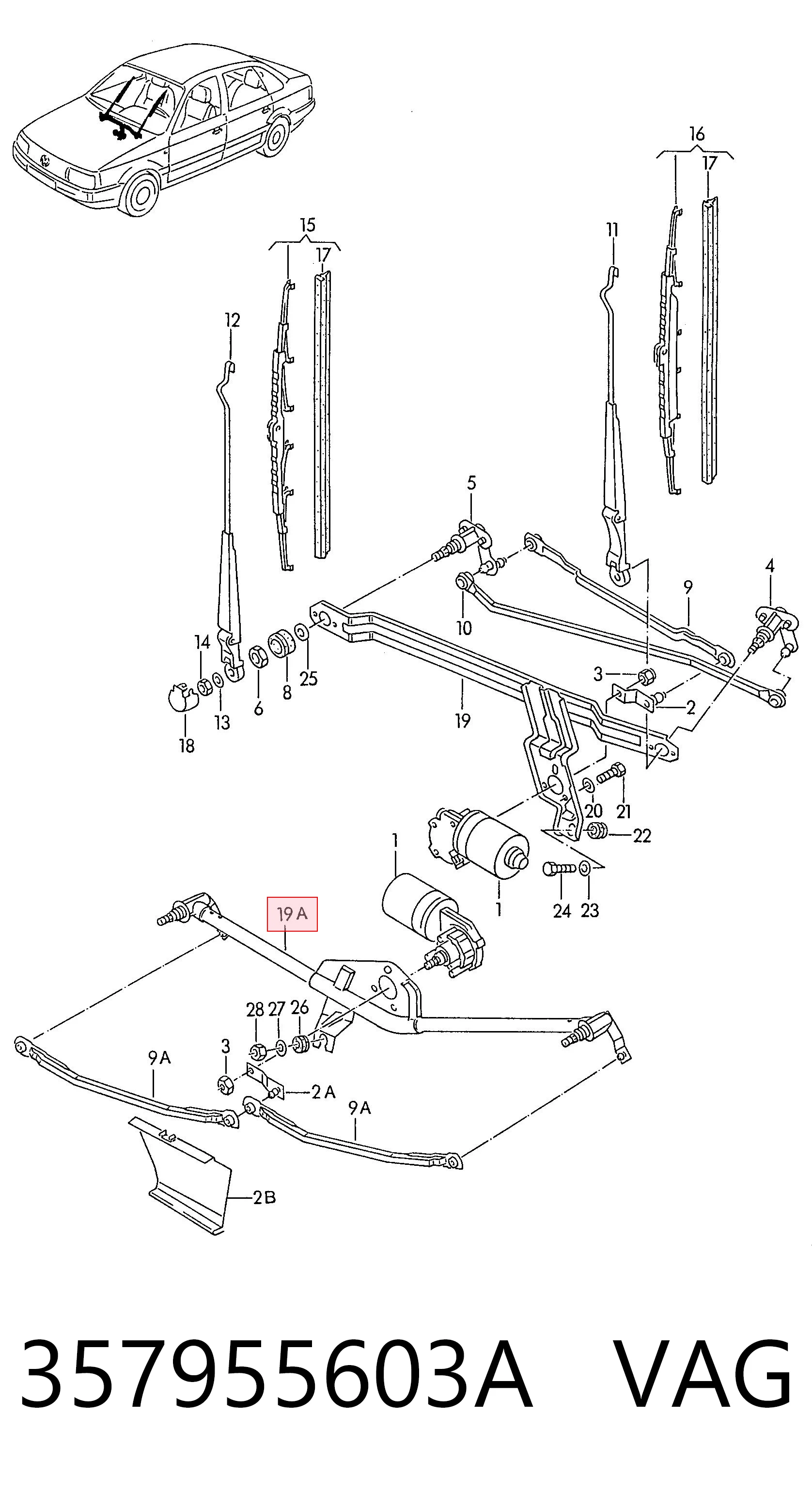 Трапеція склоочисника на Volkswagen Passat B3, B4 3A2, 351, 312