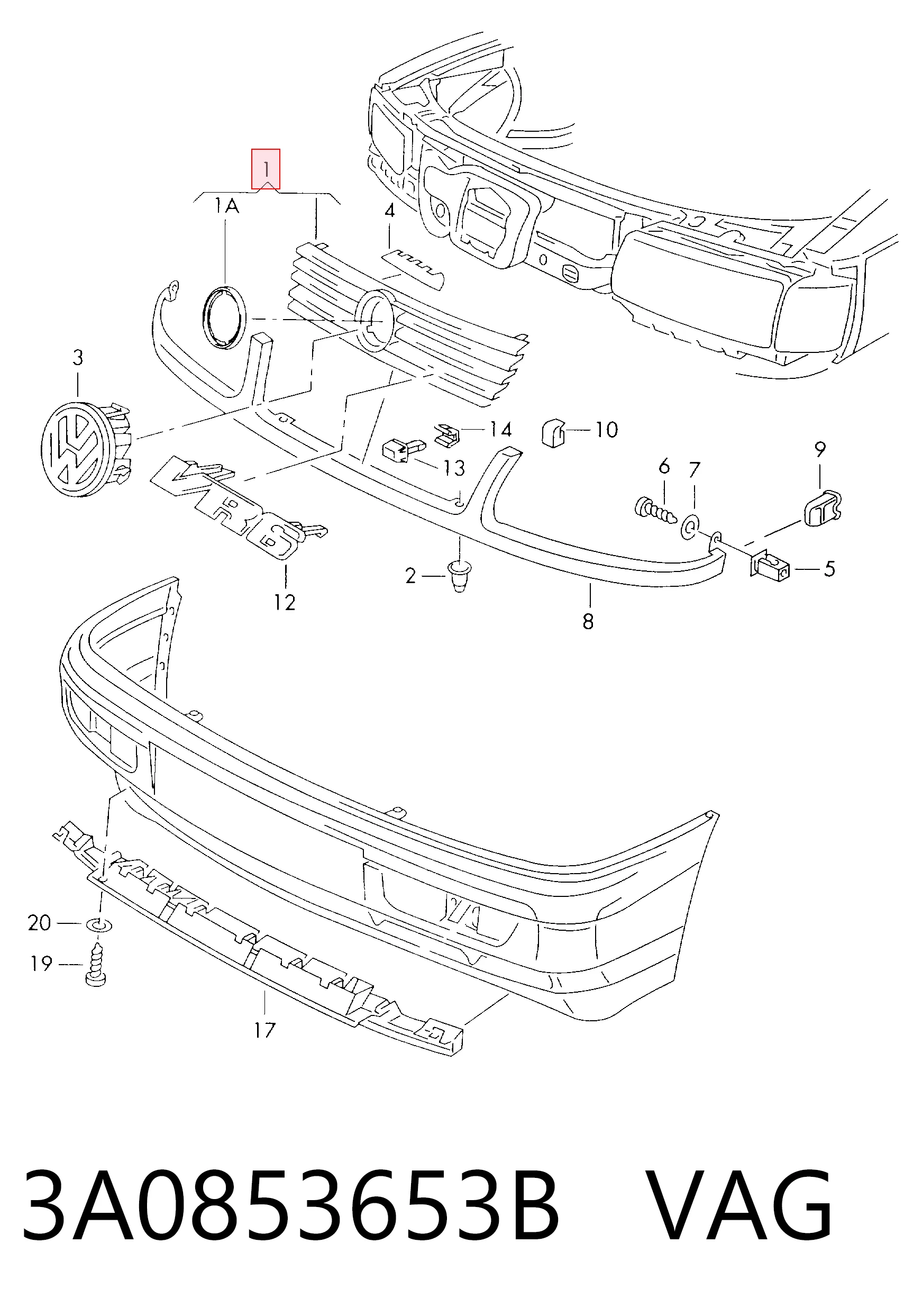 3A0853653B VAG Решітка радіатора