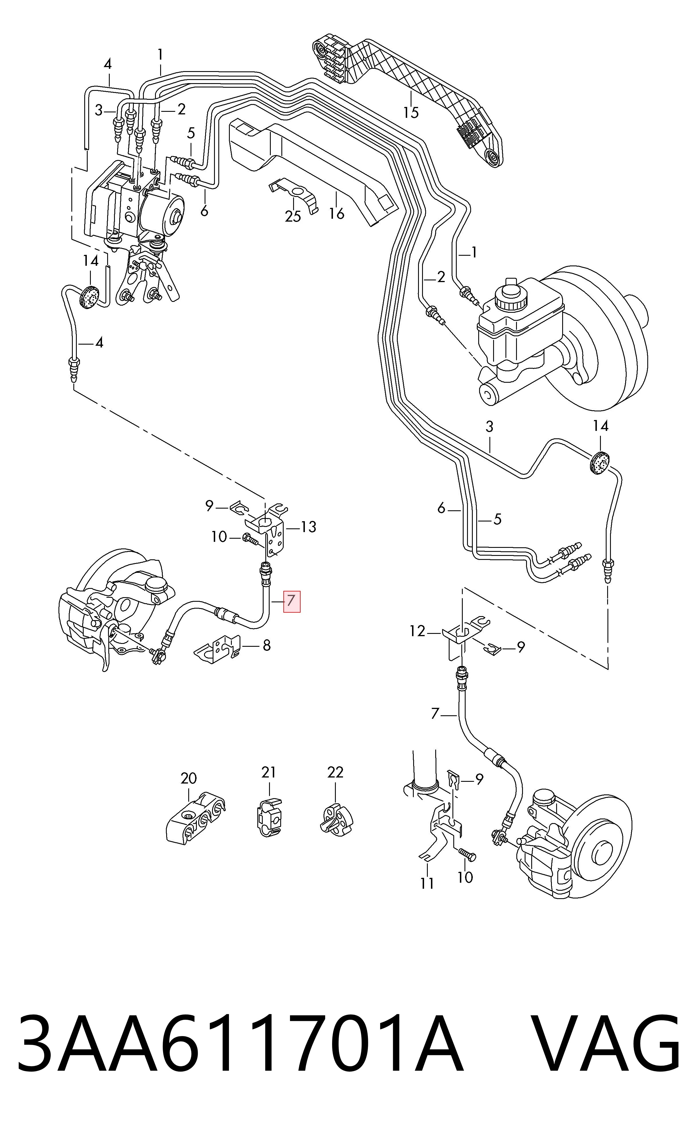 Шланг гальмівний передній VAG 3AA611701A ціна, від 7.95 USD