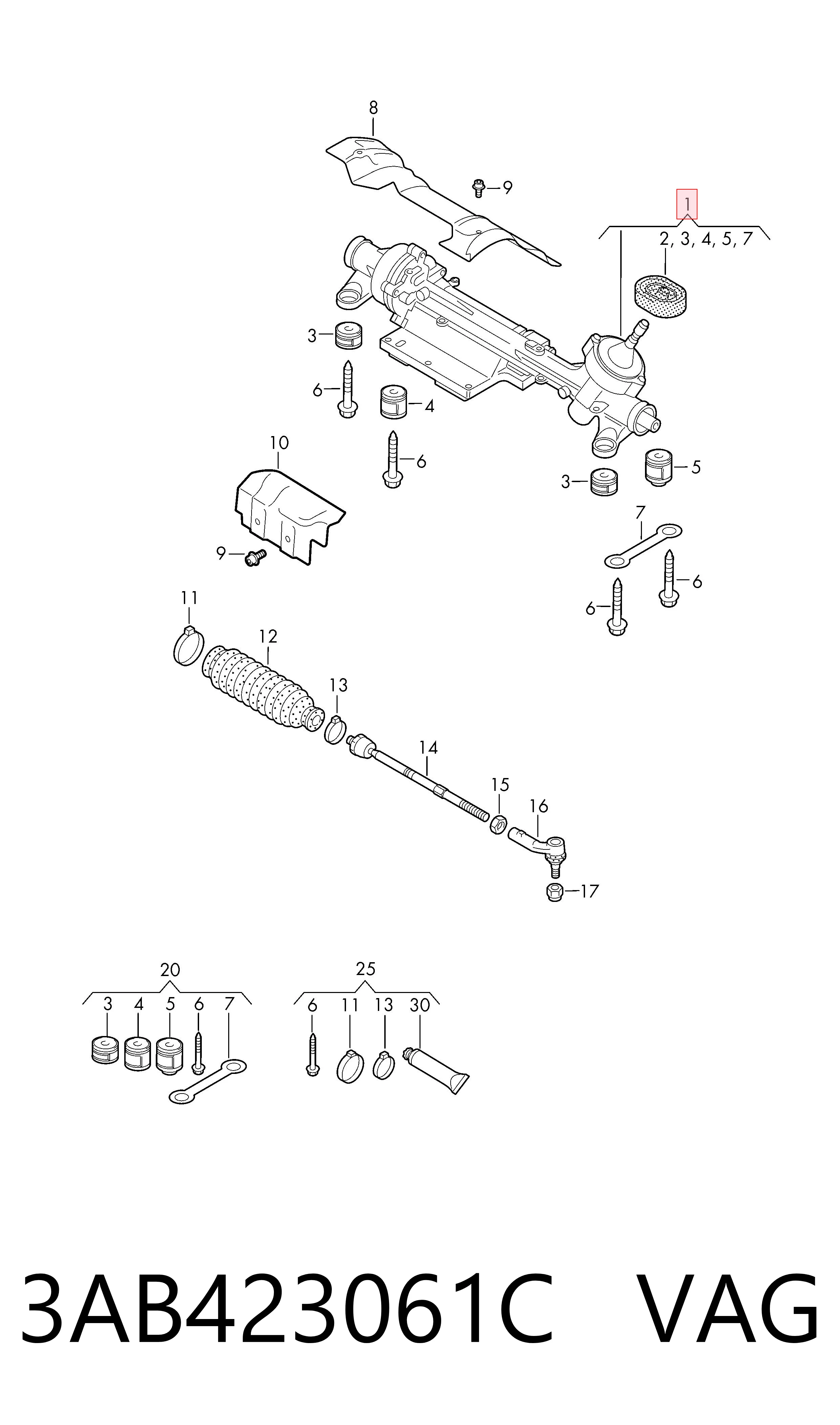 Купити 5N1423050AH Rebuilt Рульова рейка