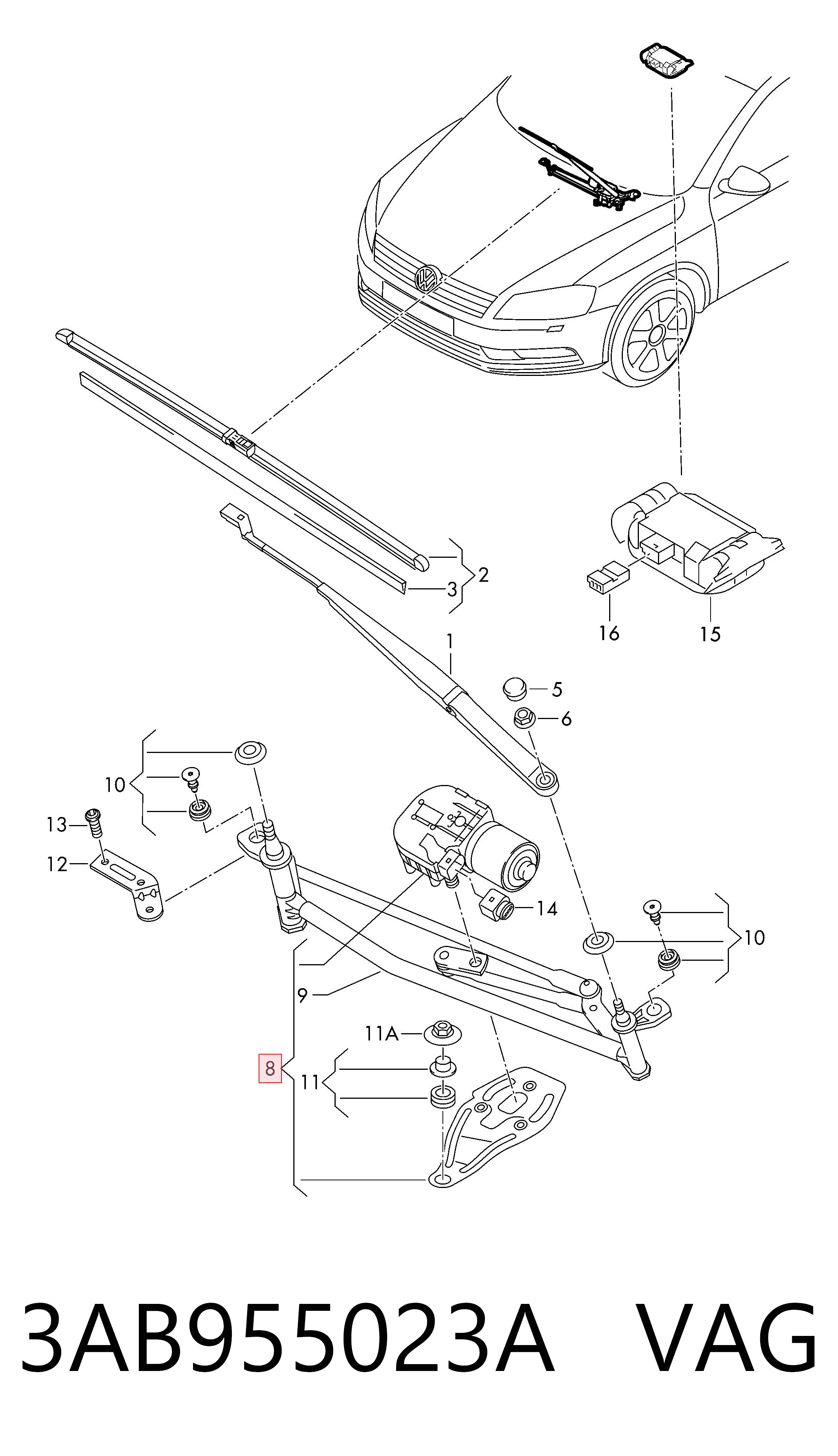3AB955023A VAG Трапеція склоочисника