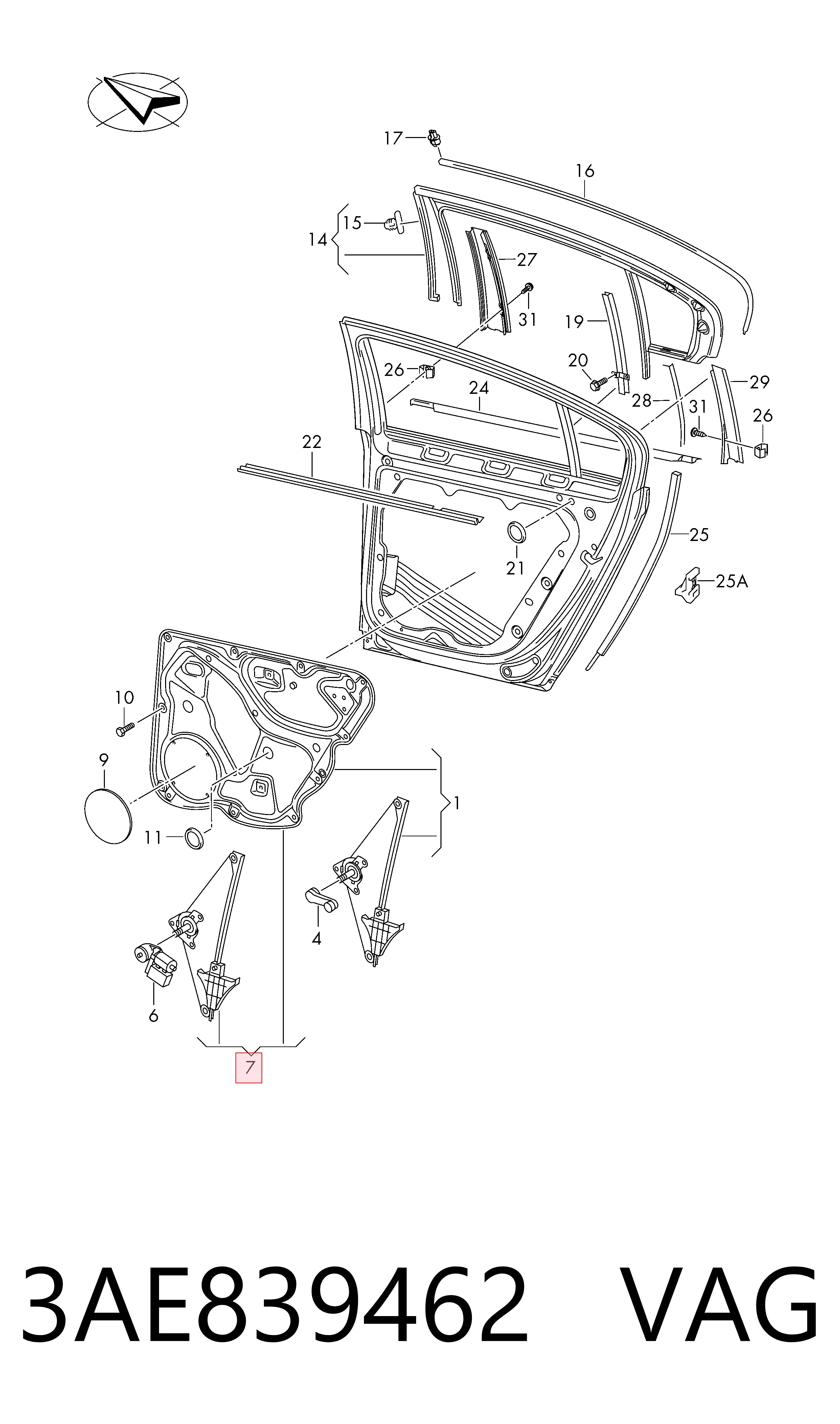 3AE839462C Diamond/DPA Склопідйомник задніх правих дверей