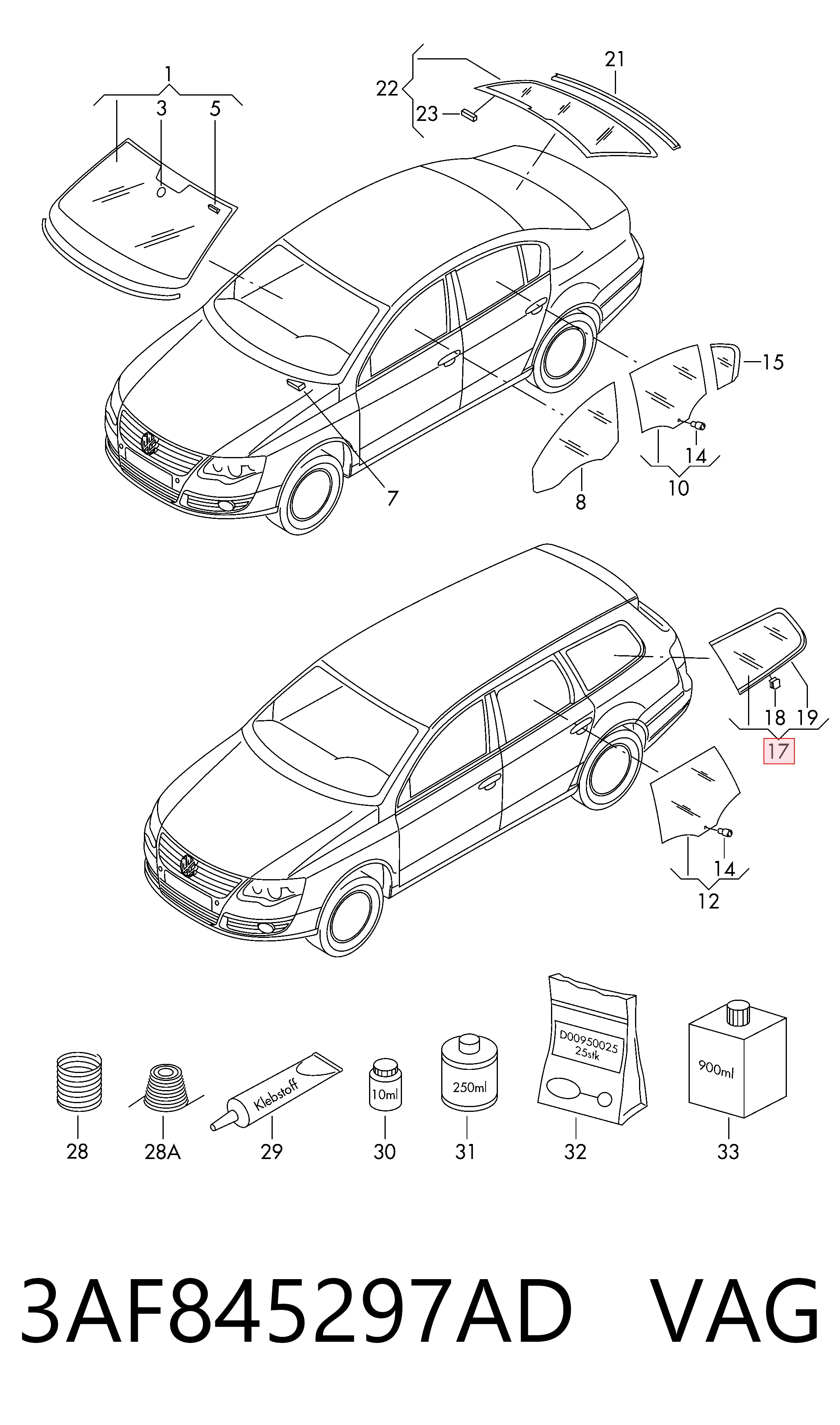 3AF845297AD VAG Скло багажного відсіку, ліве