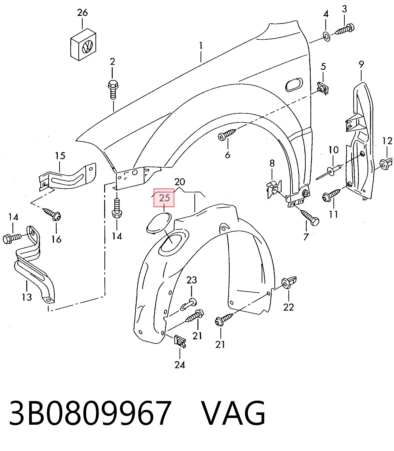 3B0809967 VAG Лючок підкрилка переднього лівого