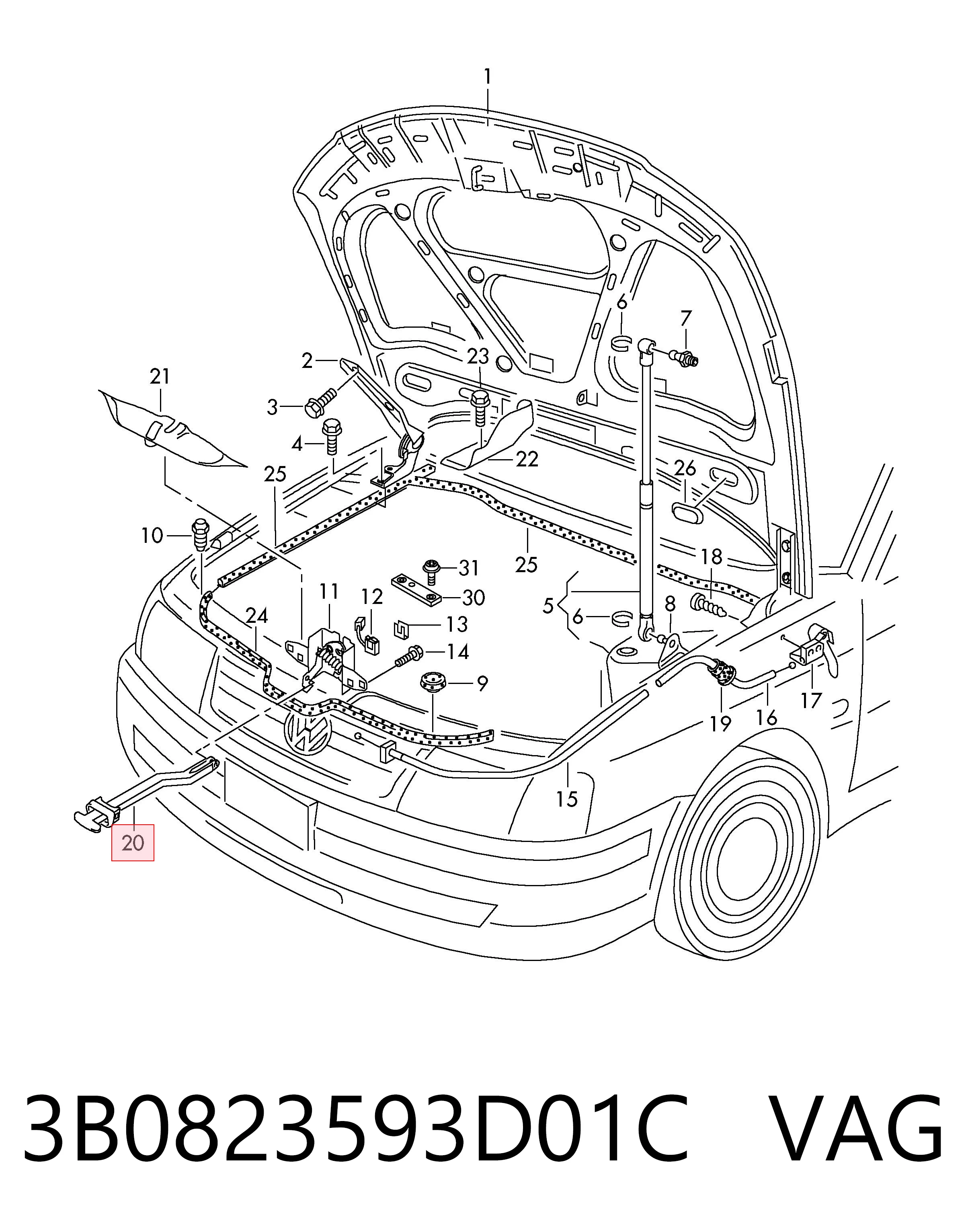 3B0823593D01C VAG Ручка відкривання капота