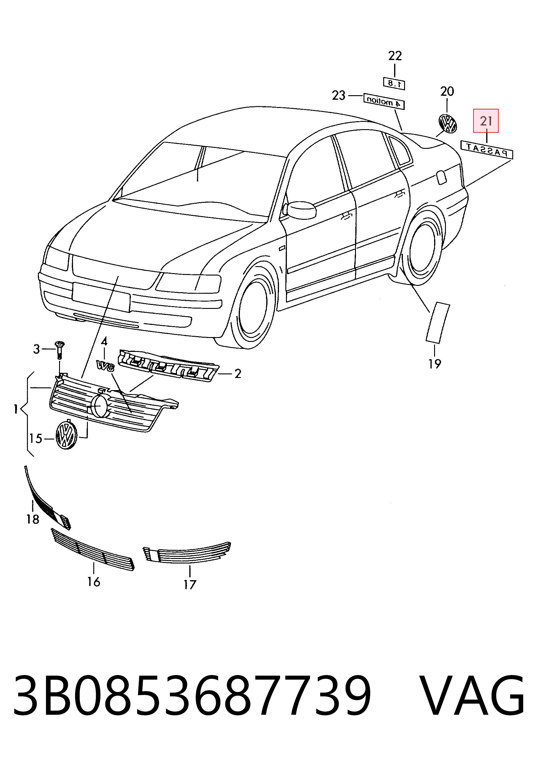 3B0853687739 VAG Емблема кришки багажника, фірмовий значок