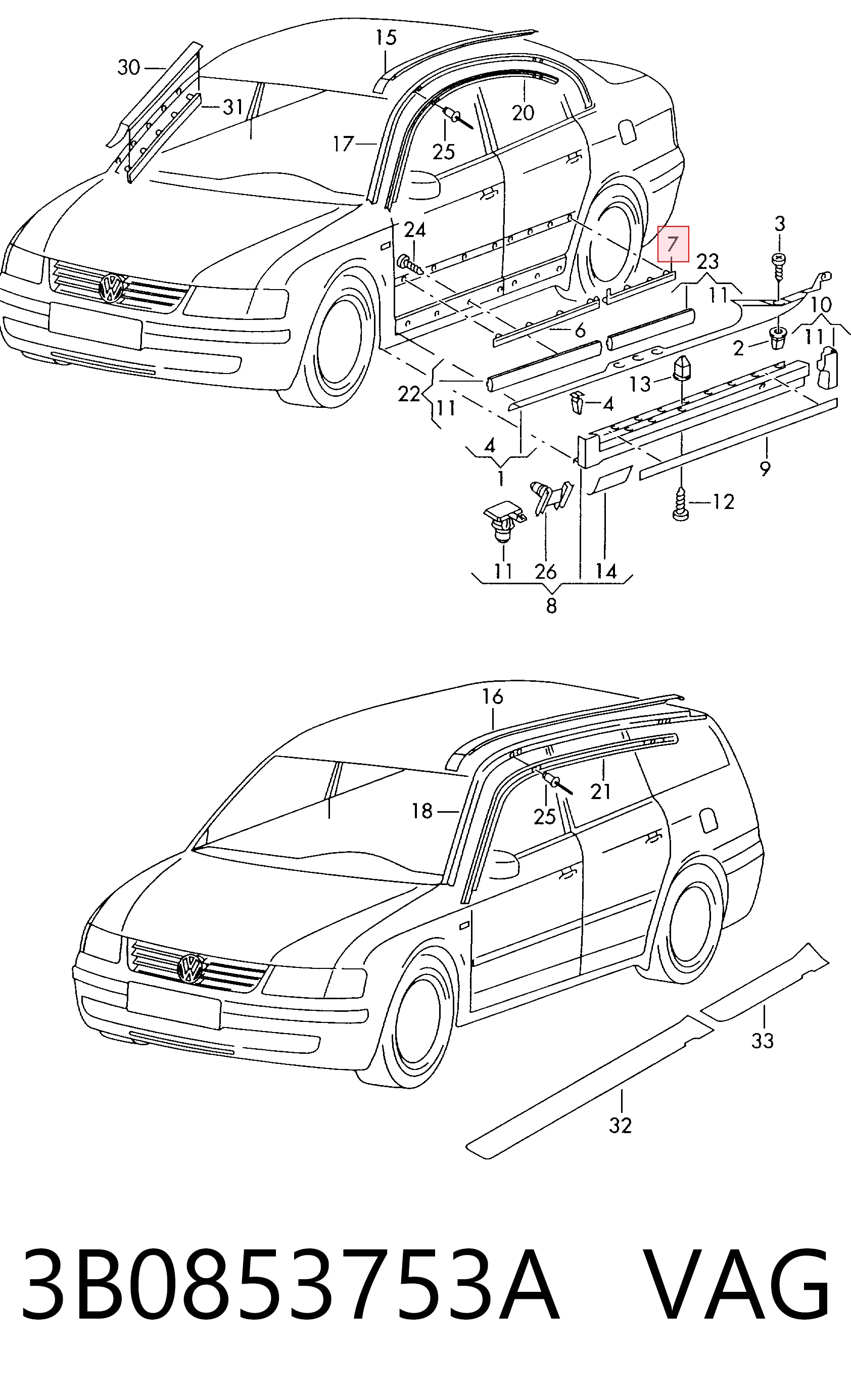 3B0853753A VAG Накладка задніх дверей