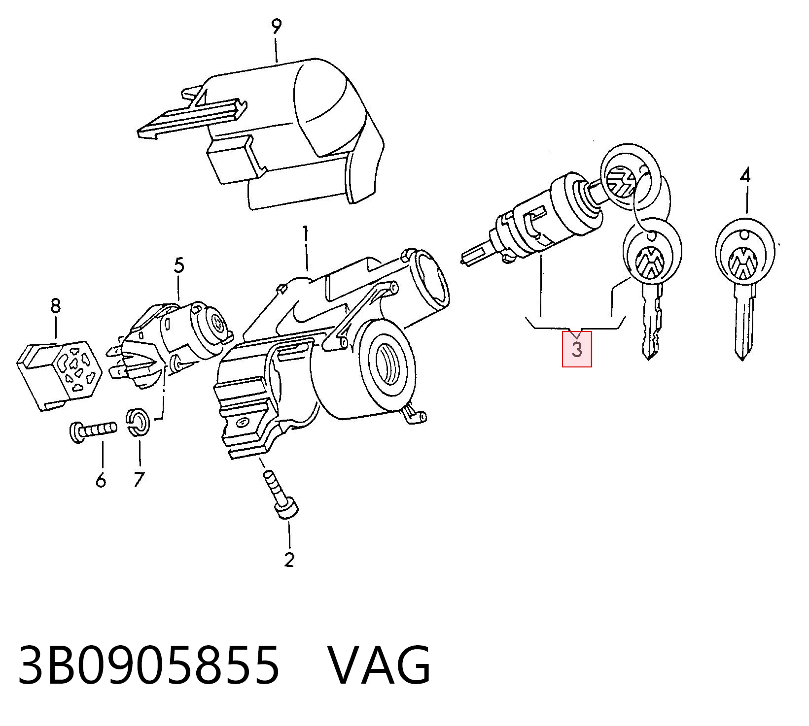 3B0905855 VAG Личинка замка запалювання