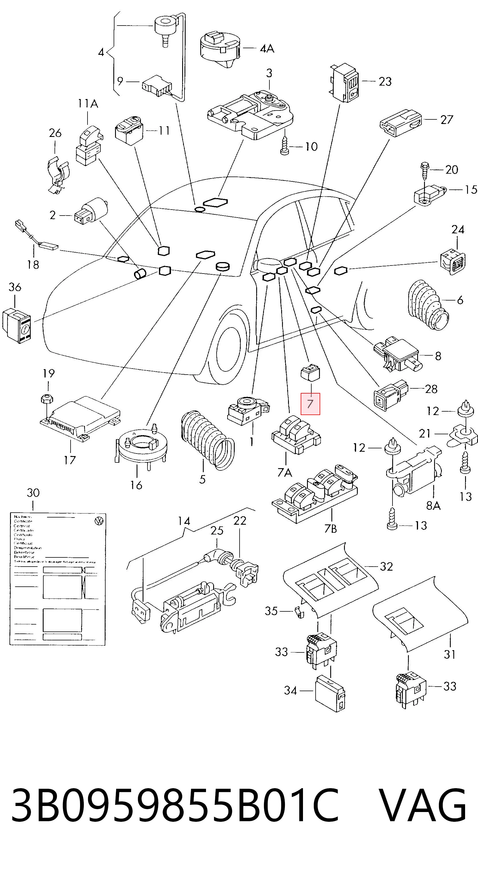 3B0959855B01C VAG Кнопка підйомника заднього скла