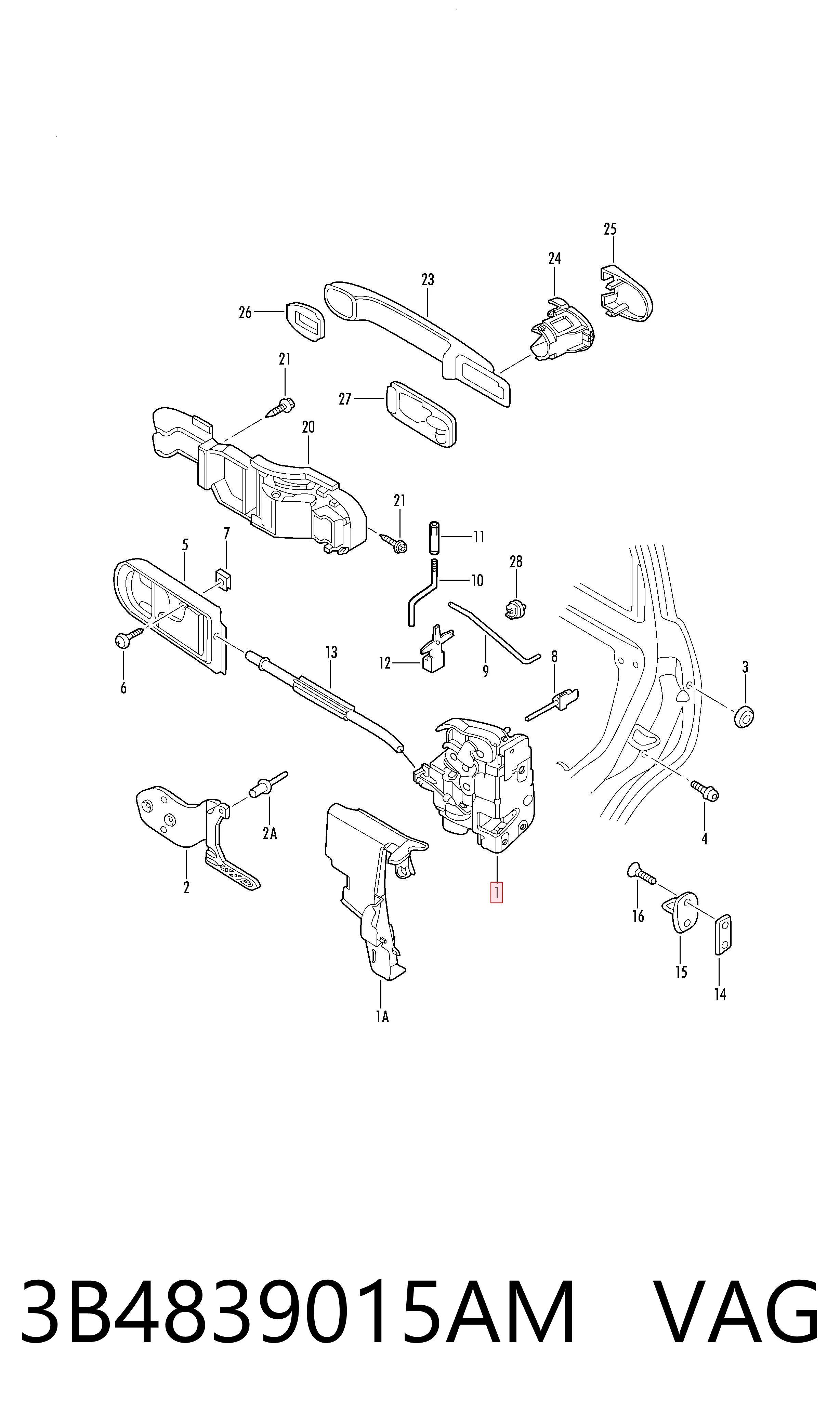 Замок задньої двері, лівої VAG 3B4839015AM ціна, від 25.34 USD