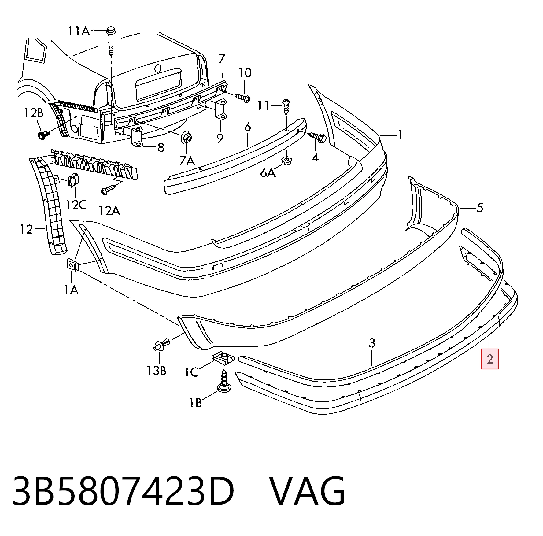 3B5807423D VAG Захисна накладка на задній бампер