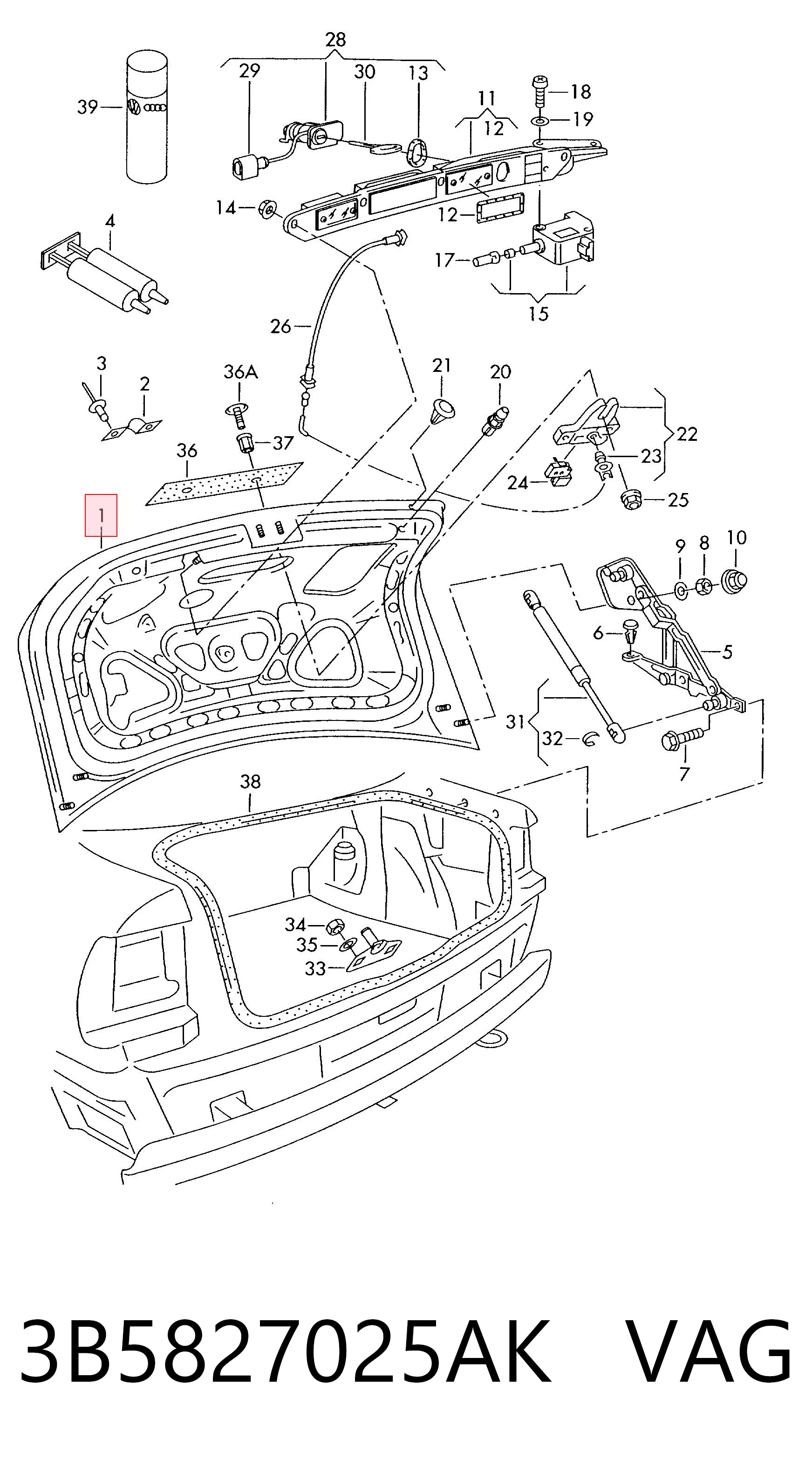 Кришка багажника на Volkswagen Passat B5 3B3