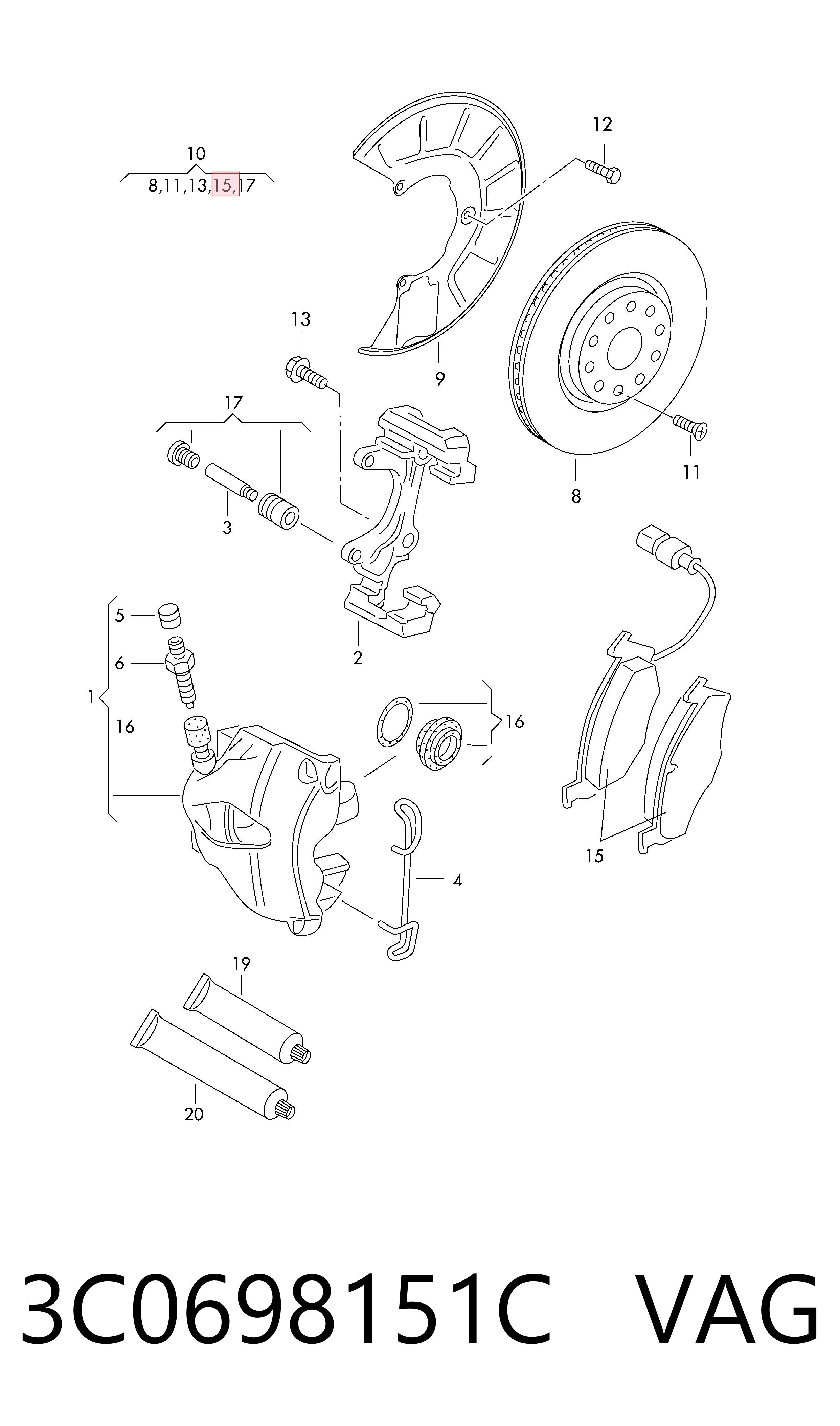 3C0698151C VAG Передні гальмівні колодки
