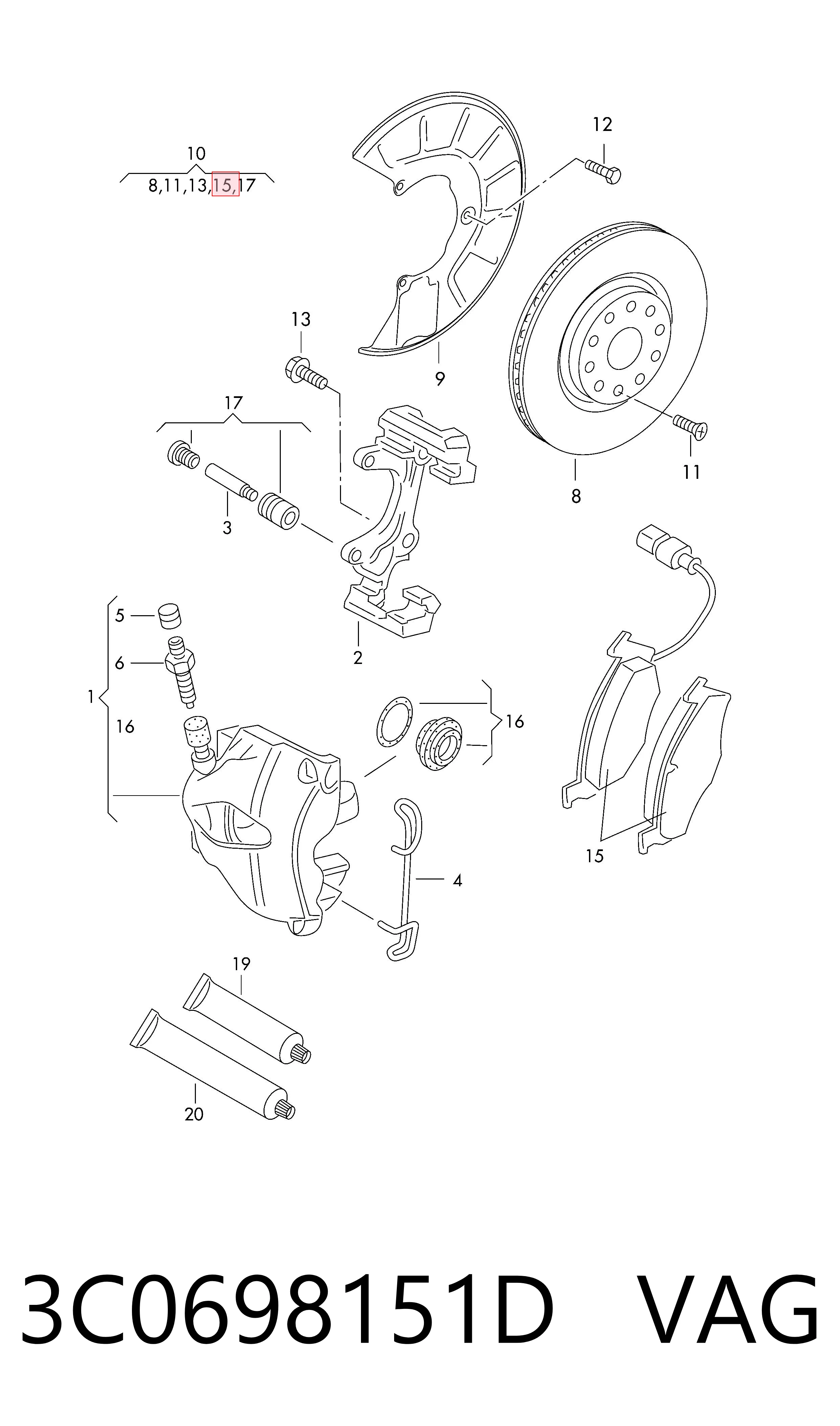 3C0698151D VAG Передні гальмівні колодки