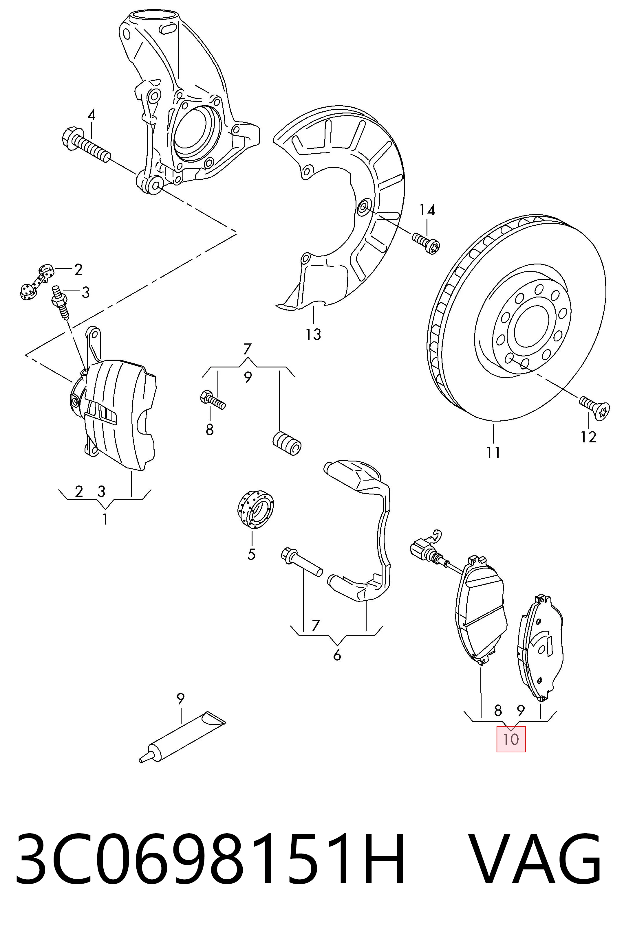 3C0698151H VAG Передні гальмівні колодки