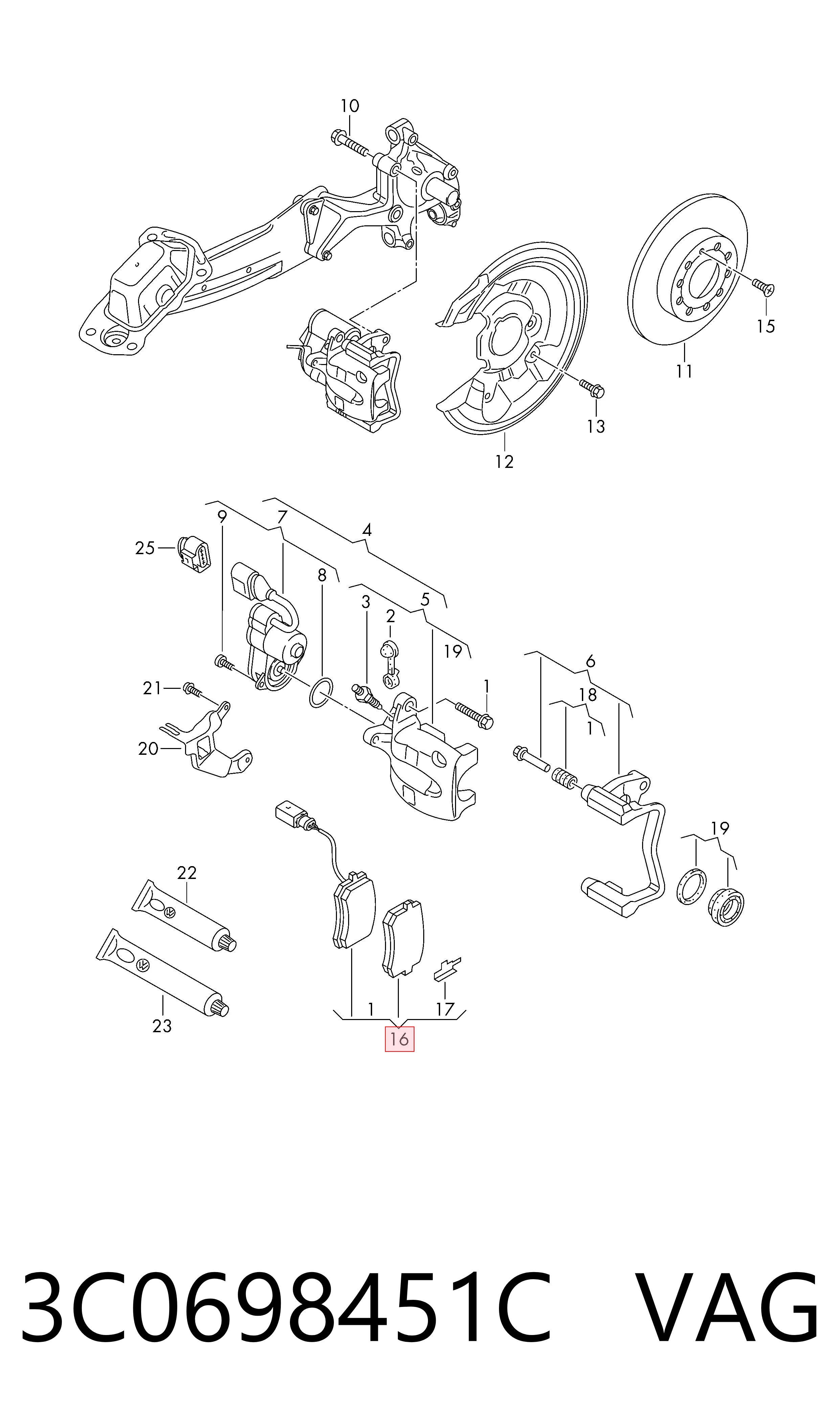 3C0698451C VAG Колодки гальмівні задні, дискові