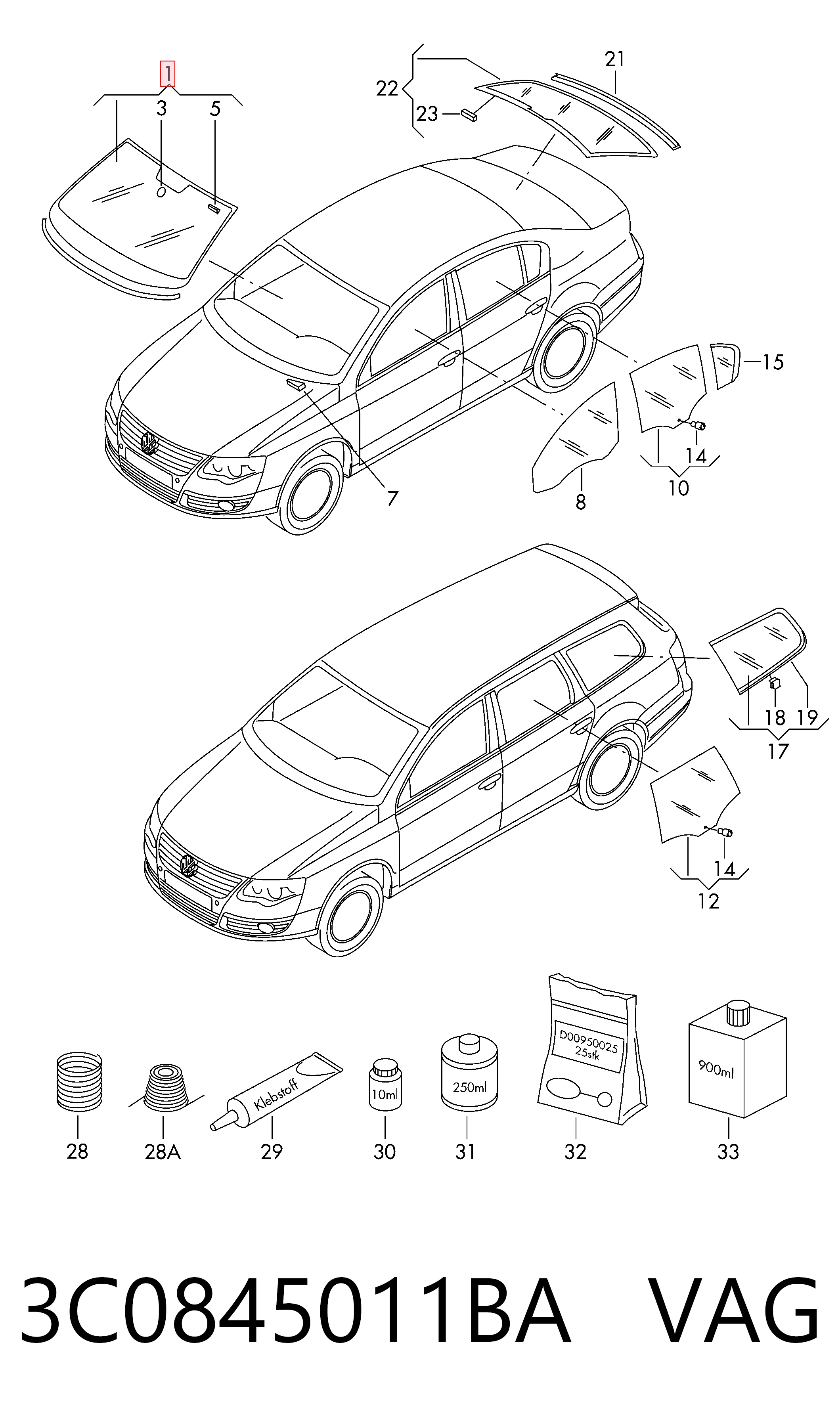 3C0845011BA VAG Автомобільне скло