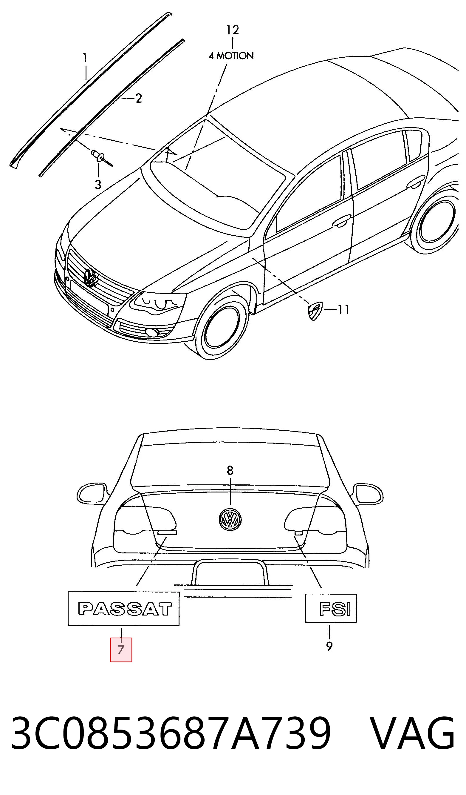 3C0853687A739 VAG Емблема кришки багажника, фірмовий значок