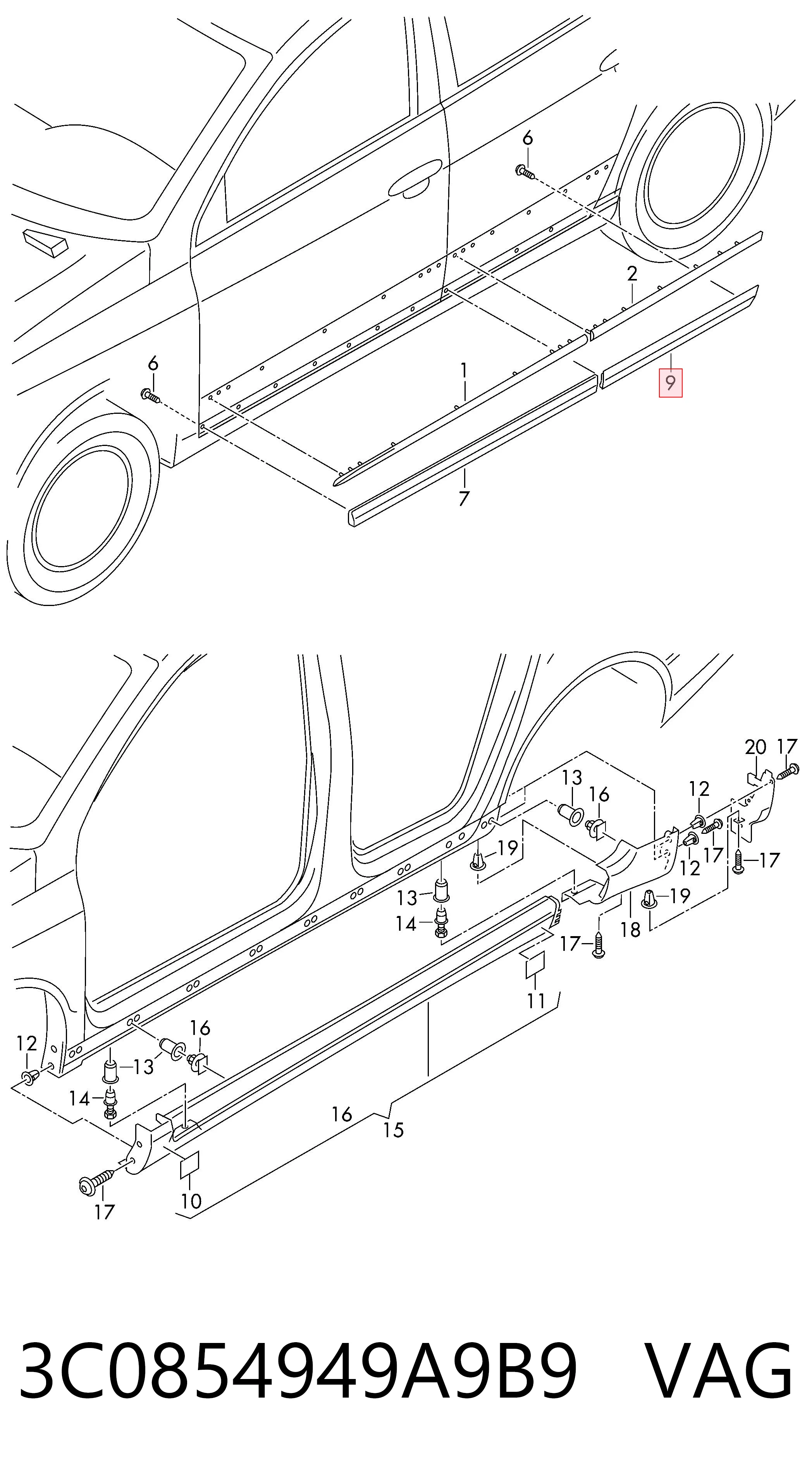 Накладка задньої лівої двері Diamond/DPA 3C0854949A9B9 ціна, від 10.97 USD