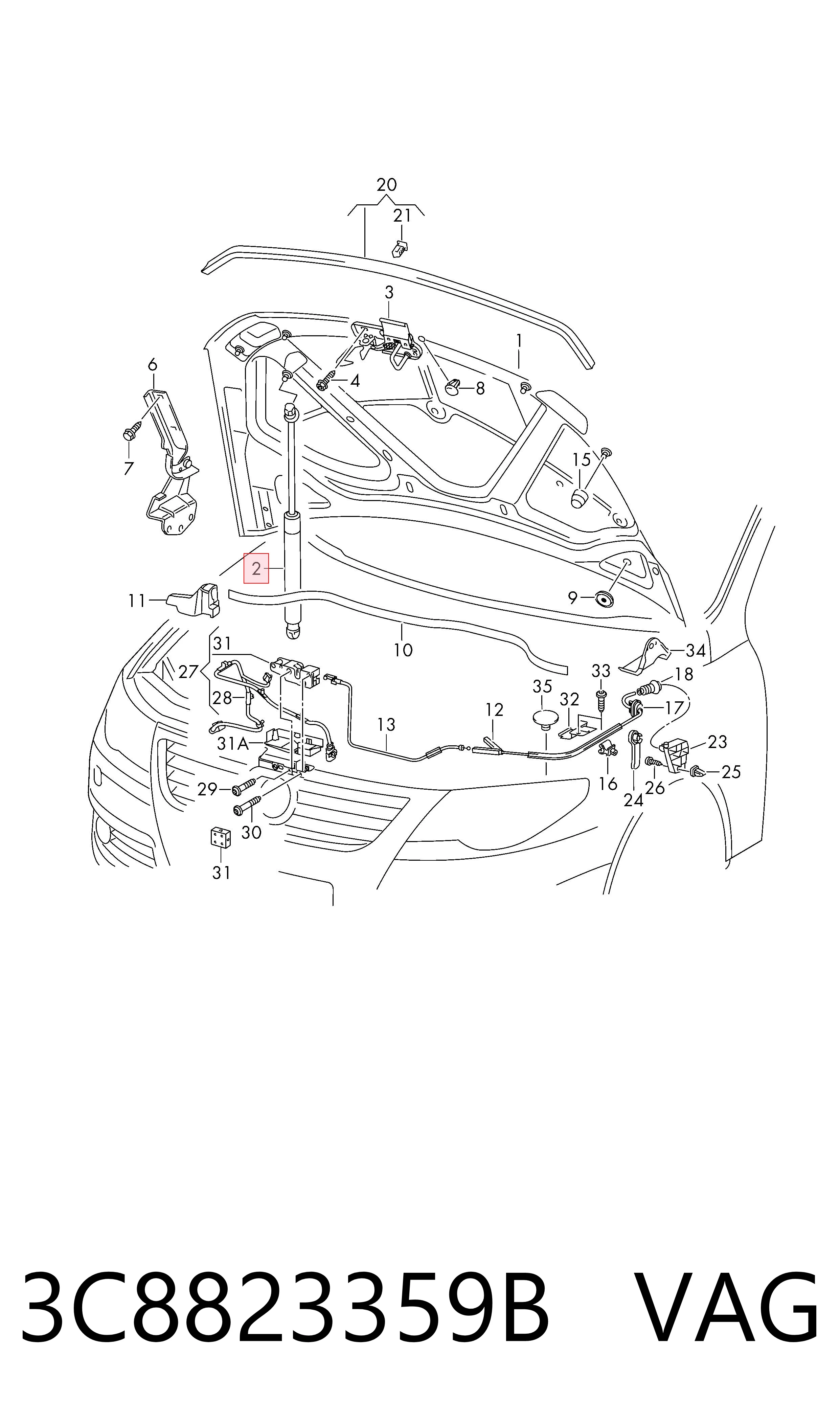 3C8823359B VAG Стійка капота