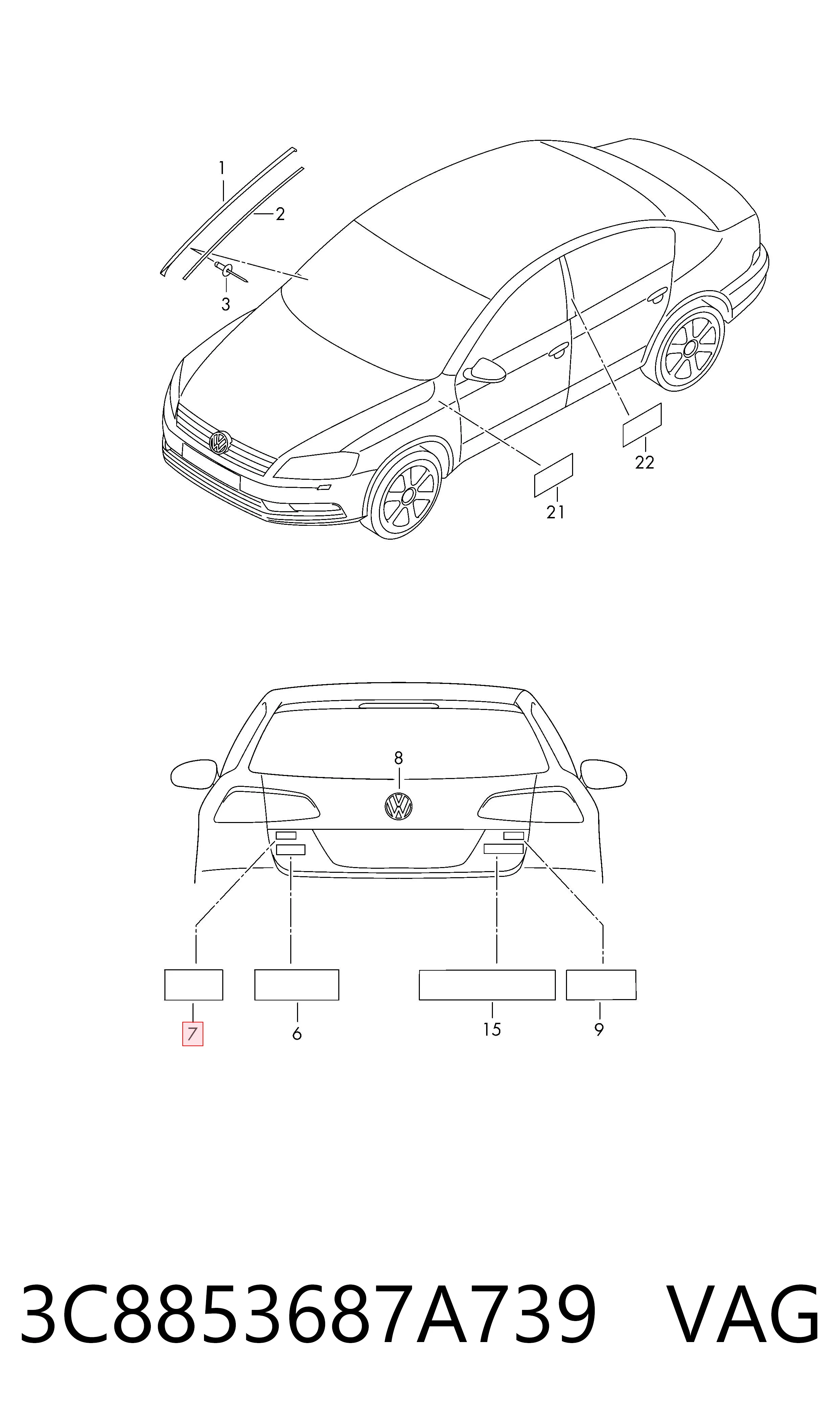3C8853687A739 VAG Емблема кришки багажника, фірмовий значок