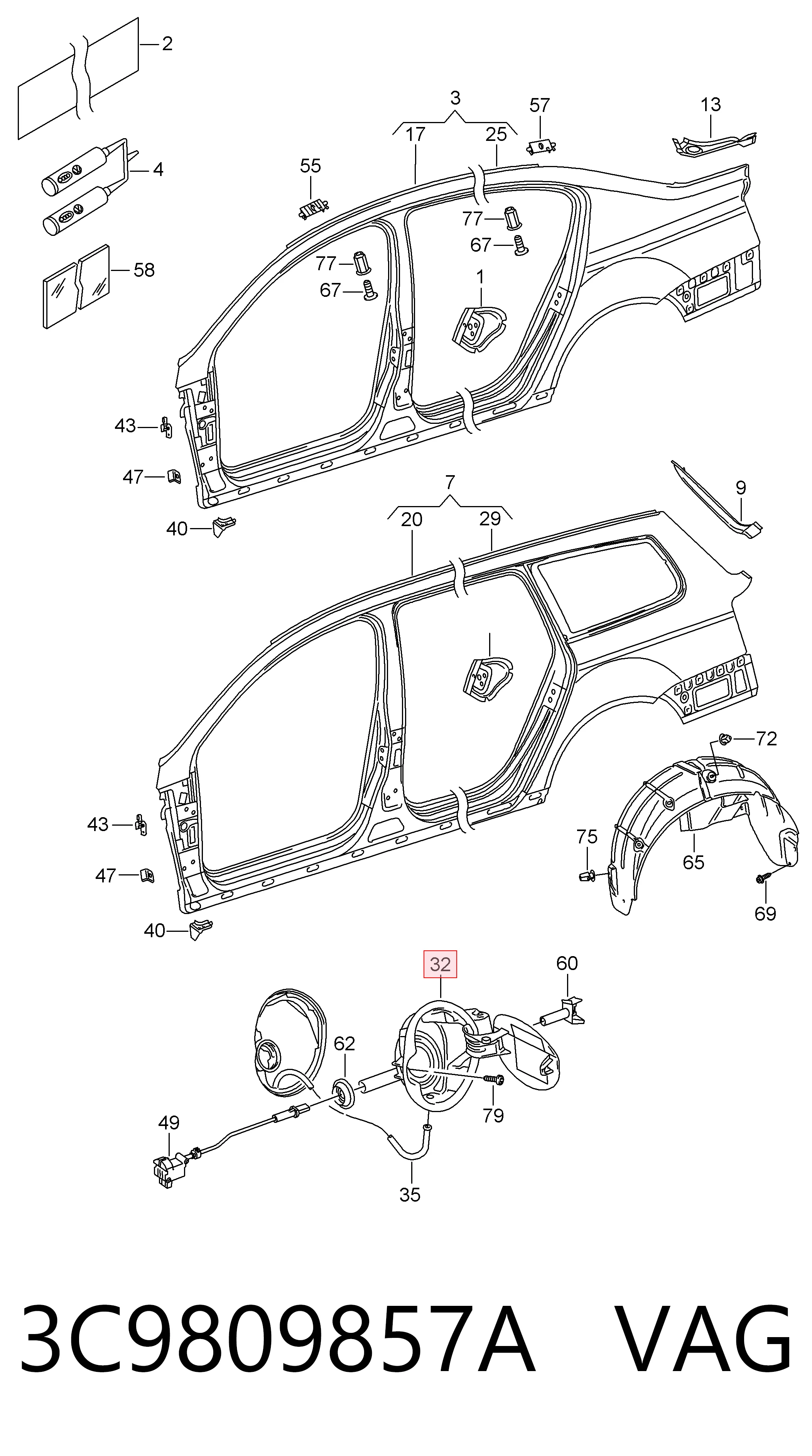 3C9809857A VAG Дверцята бензобака