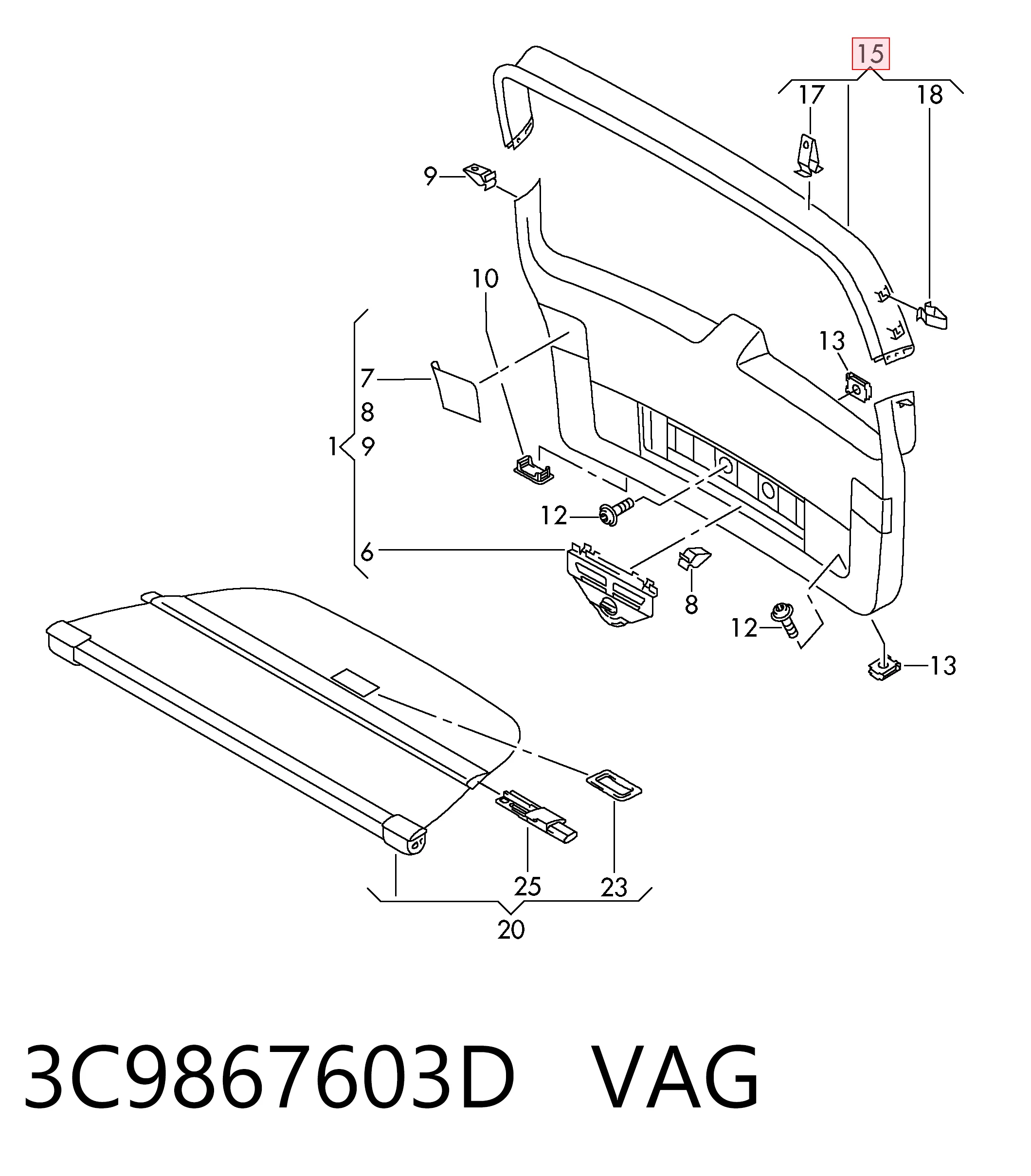 3C9867603D VAG Облицювання багажника п'ятих дверей